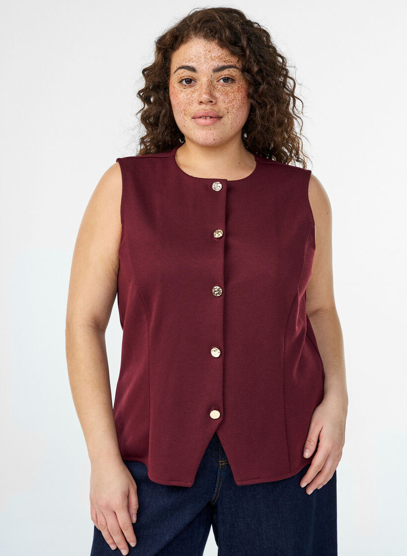 Ärmellose Bluse mit Zierknöpfen, Rot, Model image number 0
