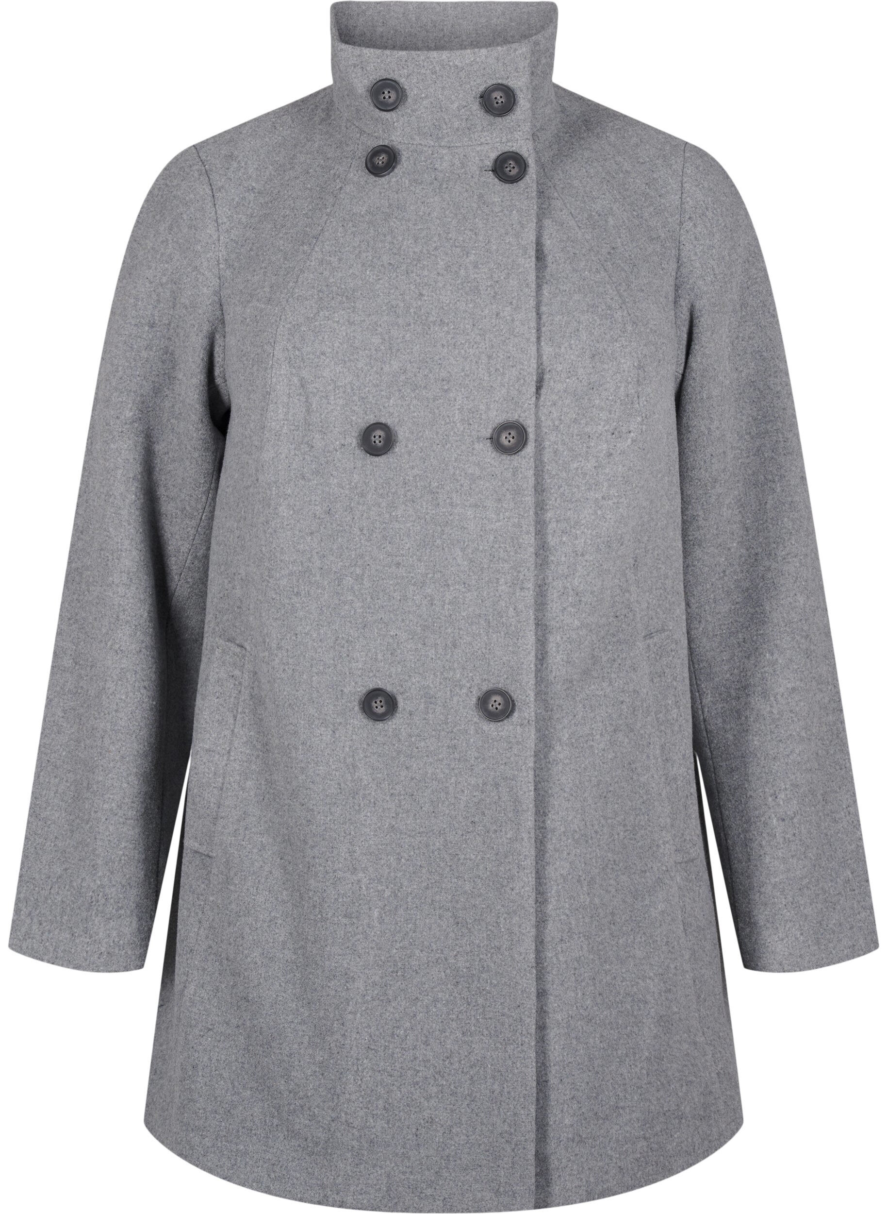 Zizzi Manteau court &agrave; coupe trap&egrave;ze, Light Grey Melange, Packshot image number 0
