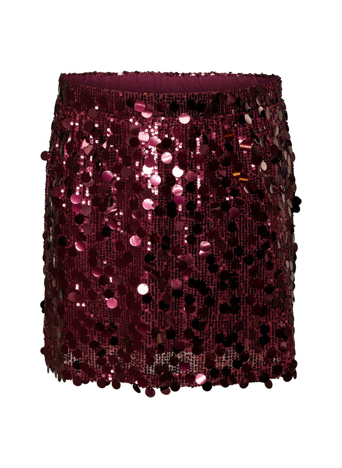 Jupe courte &agrave; sequins avec une ceinture &eacute;lastique, Bordeaux fonc&eacute;, Packshot image number 0