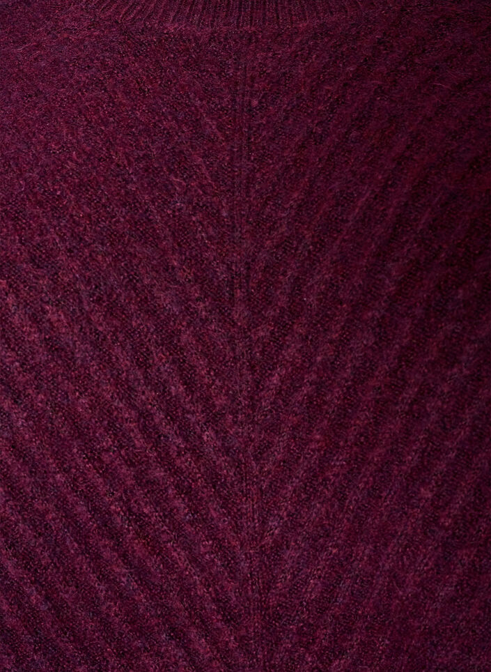 Blouse en maille avec motif c&ocirc;tel&eacute; en V et fentes, Bordeaux, Packshot image number 2