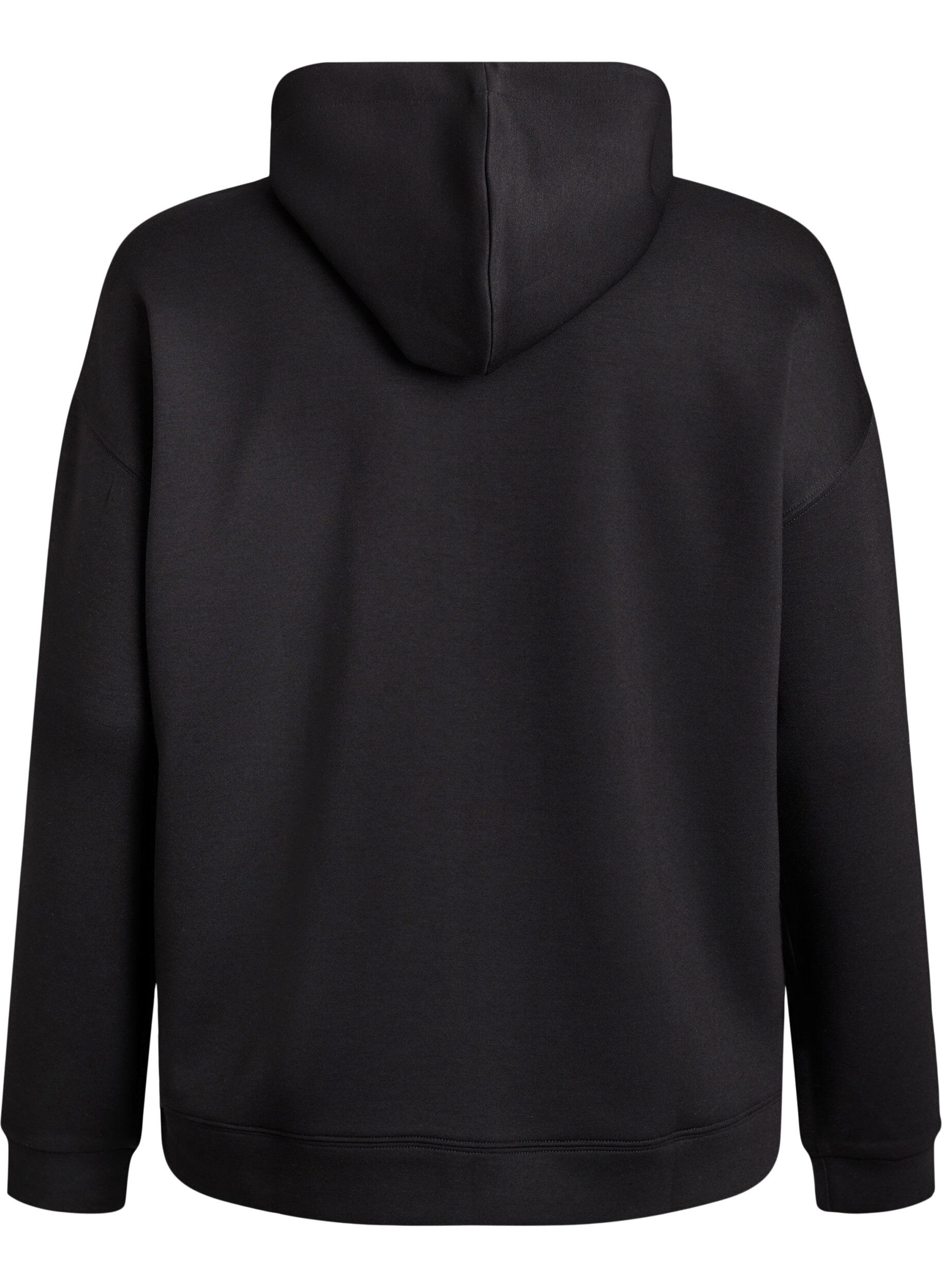 Zizzi Sweat &agrave; capuche en scuba avec zip et poches, Noir, Packshot image number 1