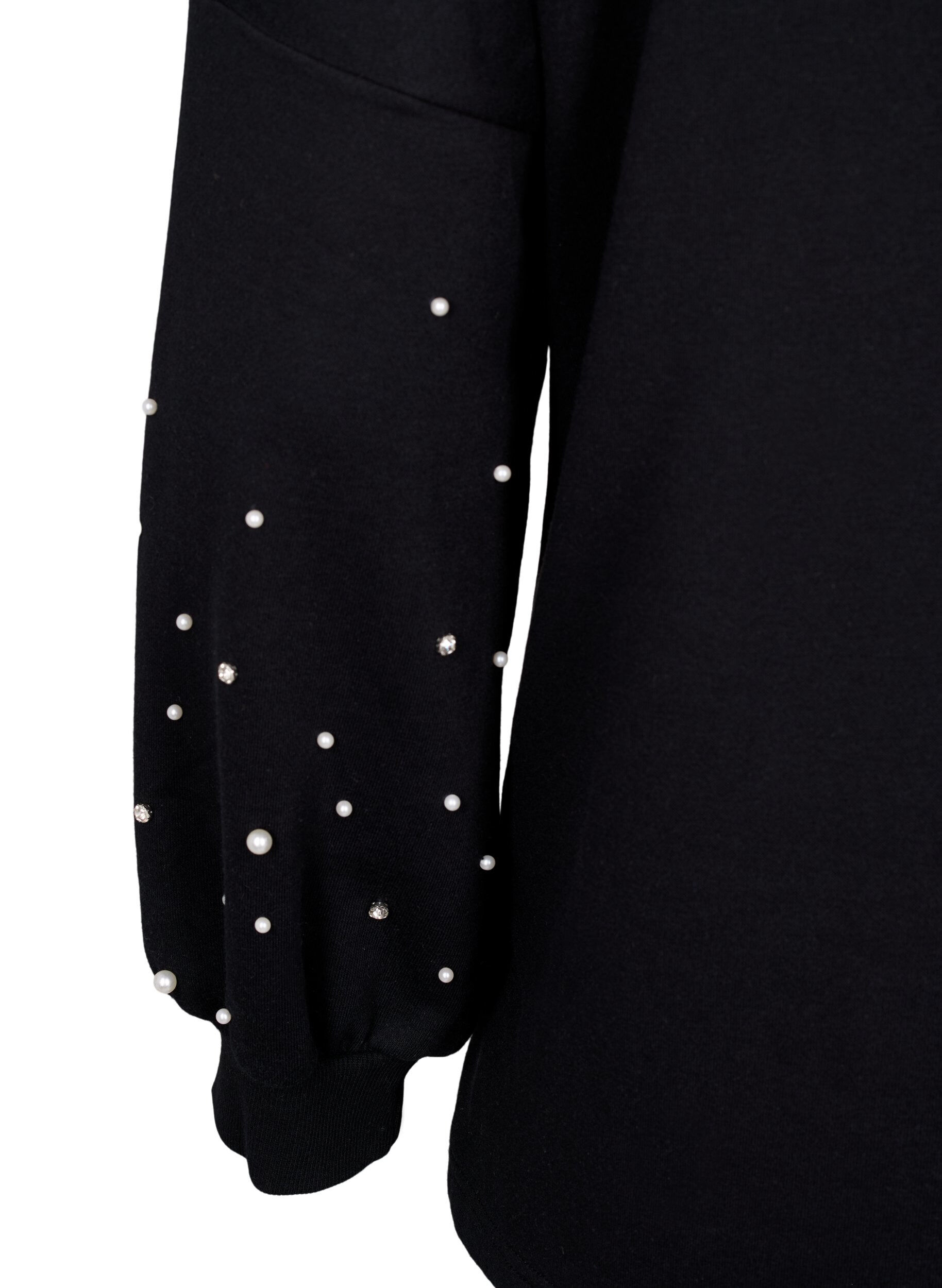 Zizzi Sweatshirt mit Perlen, Black, Packshot image number 3