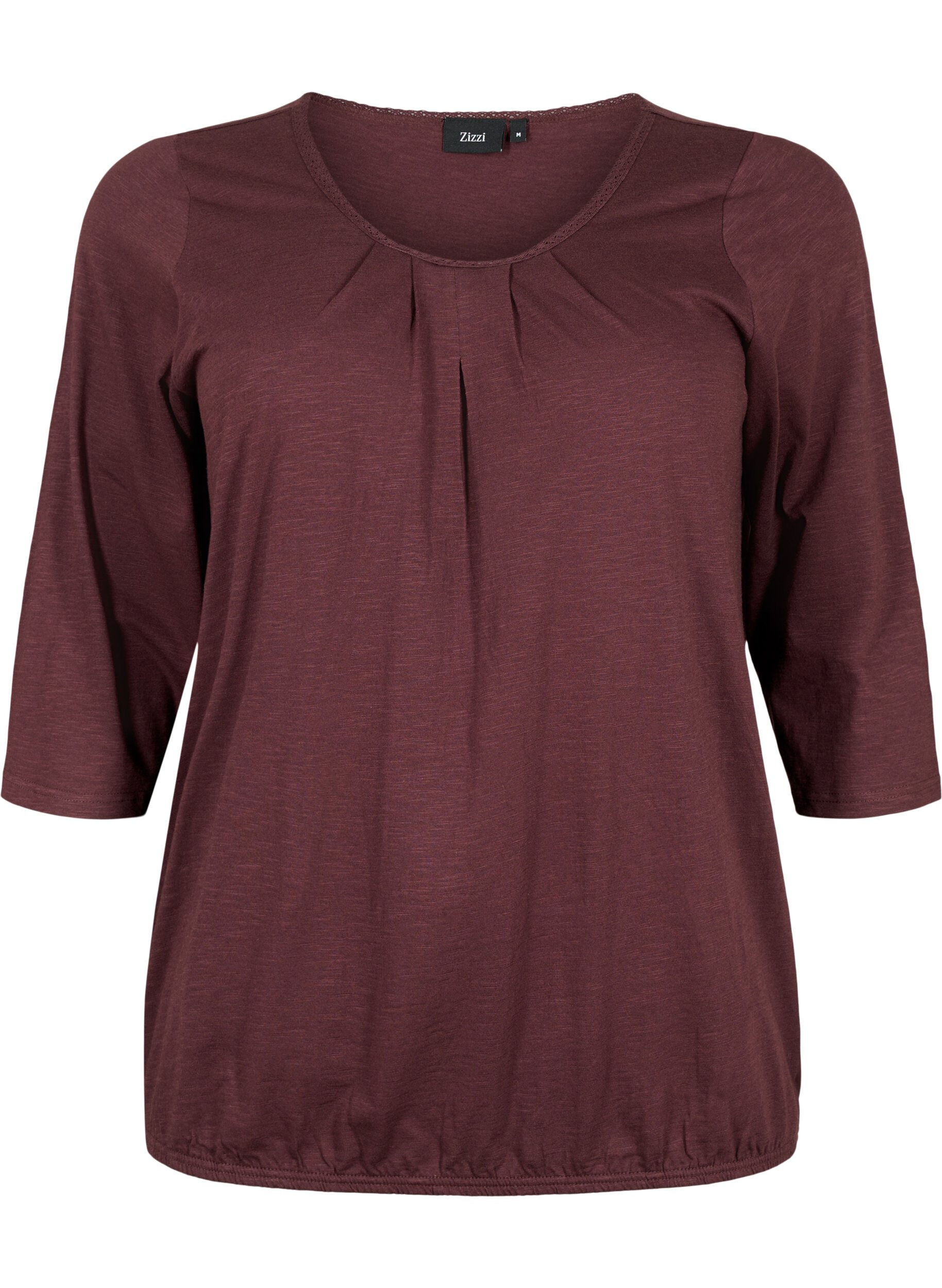 Zizzi Blouse en coton &agrave; manches 3/4, Fudge, Packshot image number 0