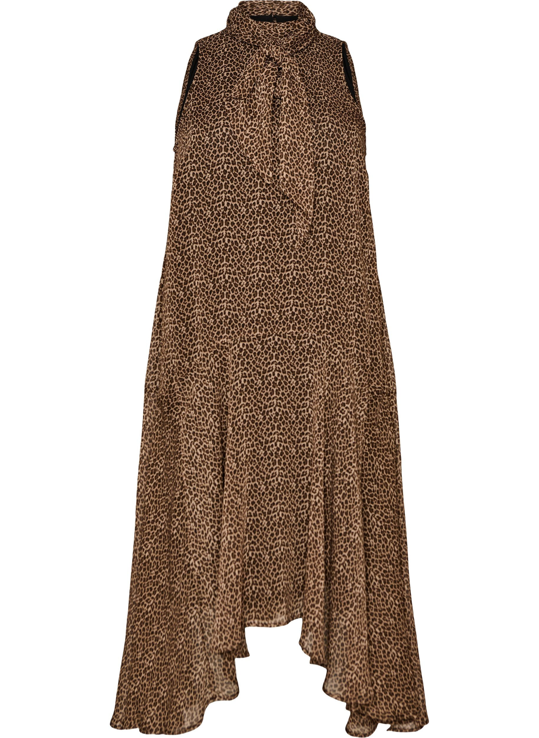 ZizziRobe midi en mousseline &agrave; imprim&eacute; l&eacute;opard avec ceinture &agrave; nouer, Marron, Packshot image number 0