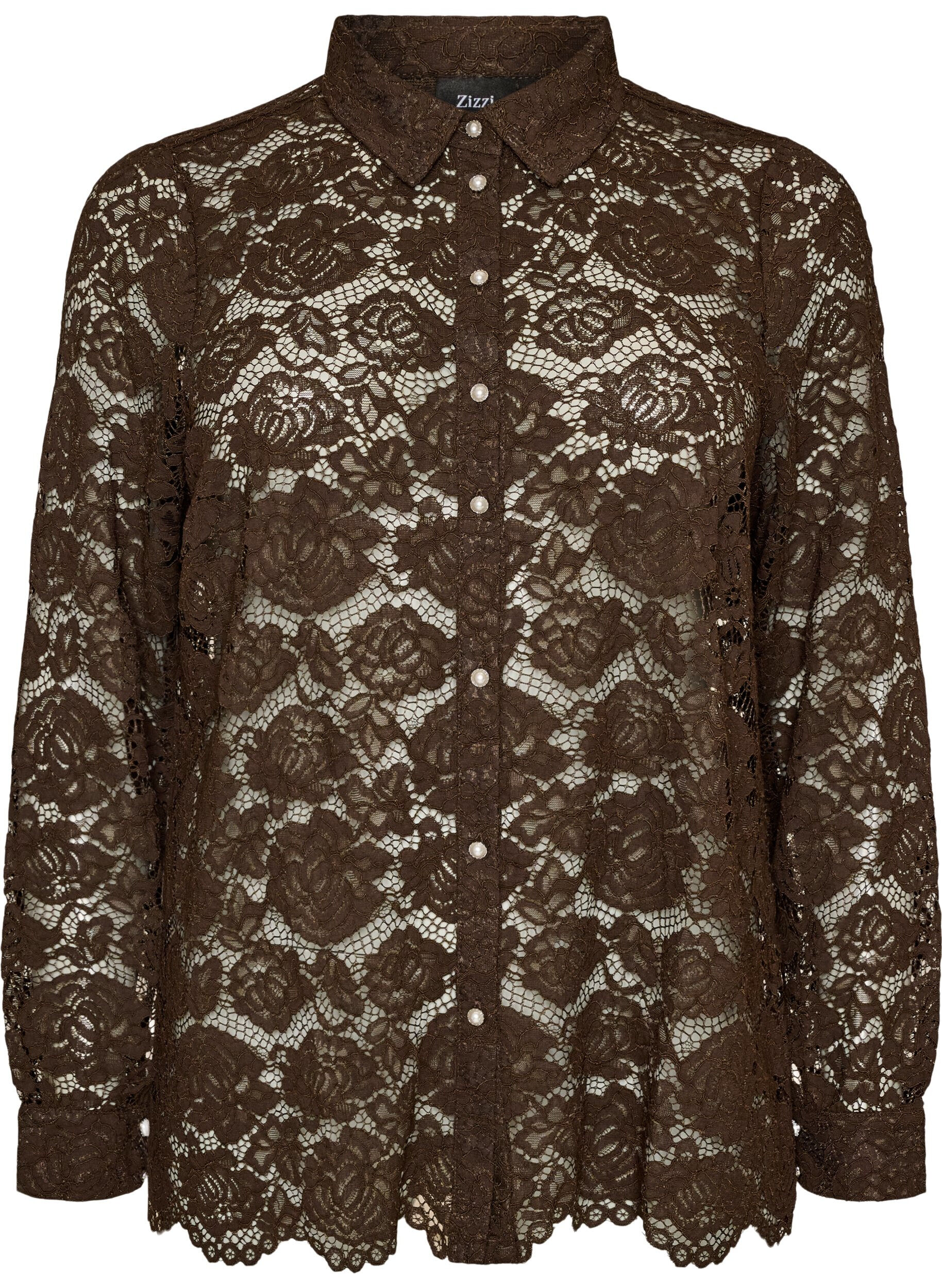 Chemise en dentelle avec boutons nacr&eacute;s