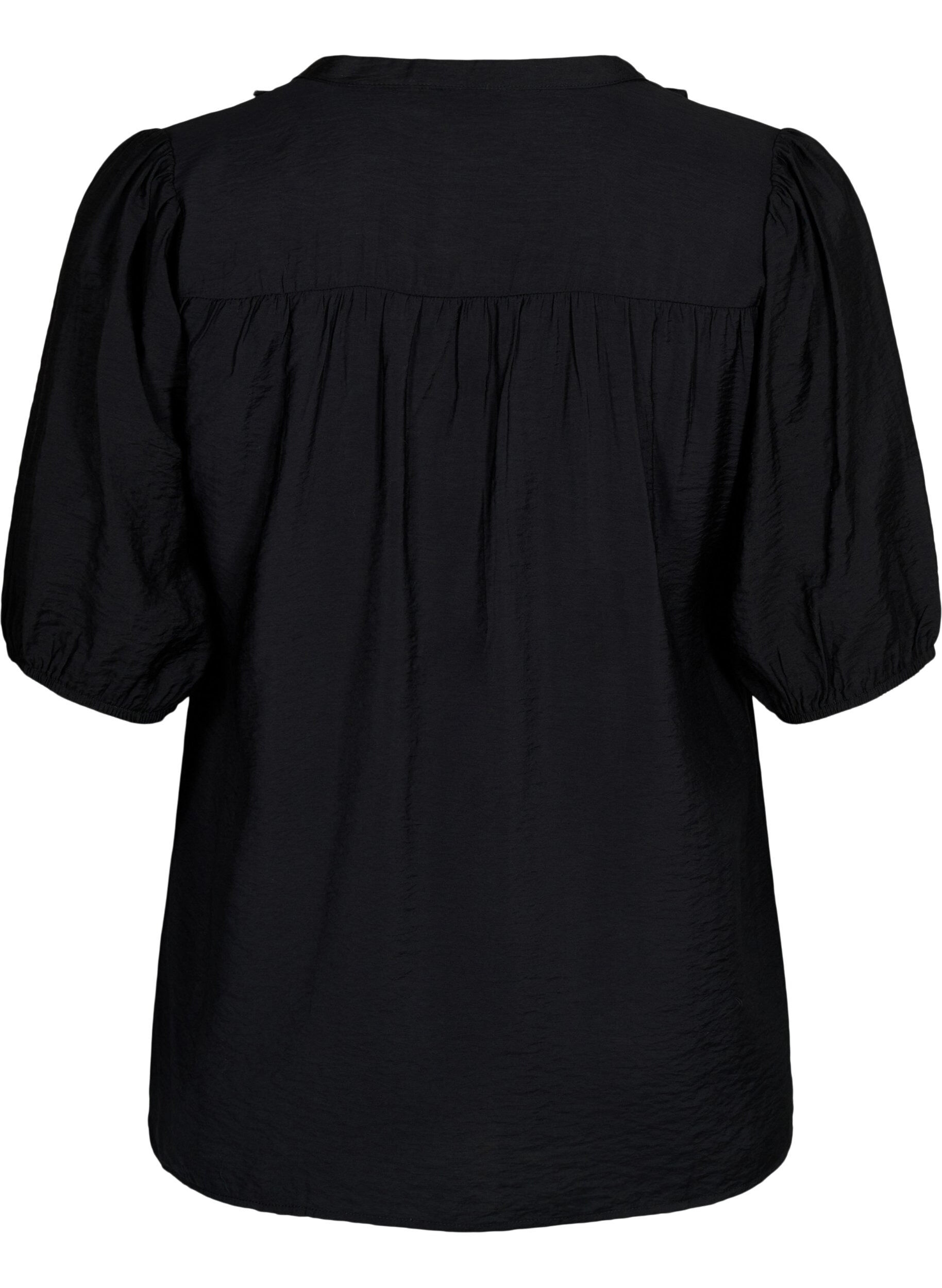 Zizzi Viskosebluse mit Puff&auml;rmeln und R&uuml;schen, Black, Packshot image number 1