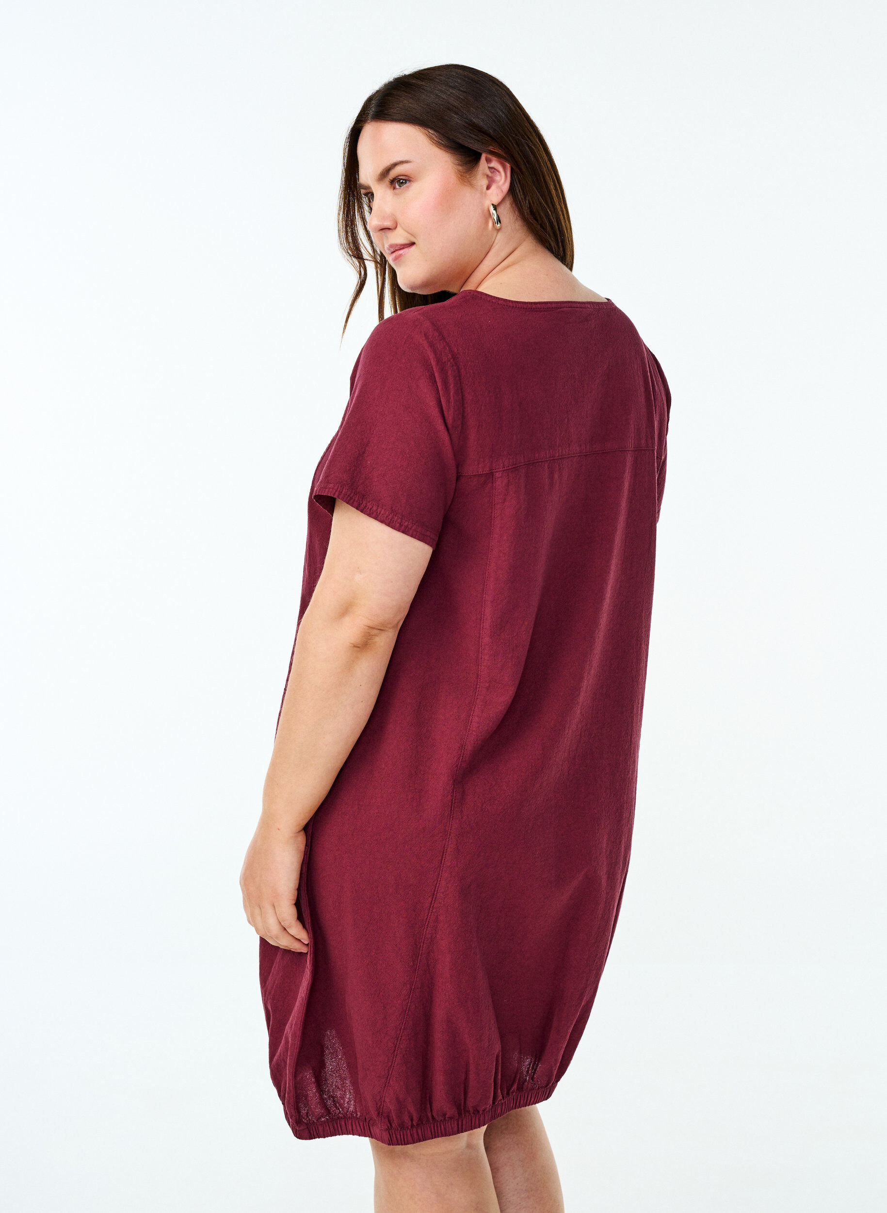 Zizzi Kurzarm Kleid aus Baumwolle, Dunkles Bordeaux, Model image number 2