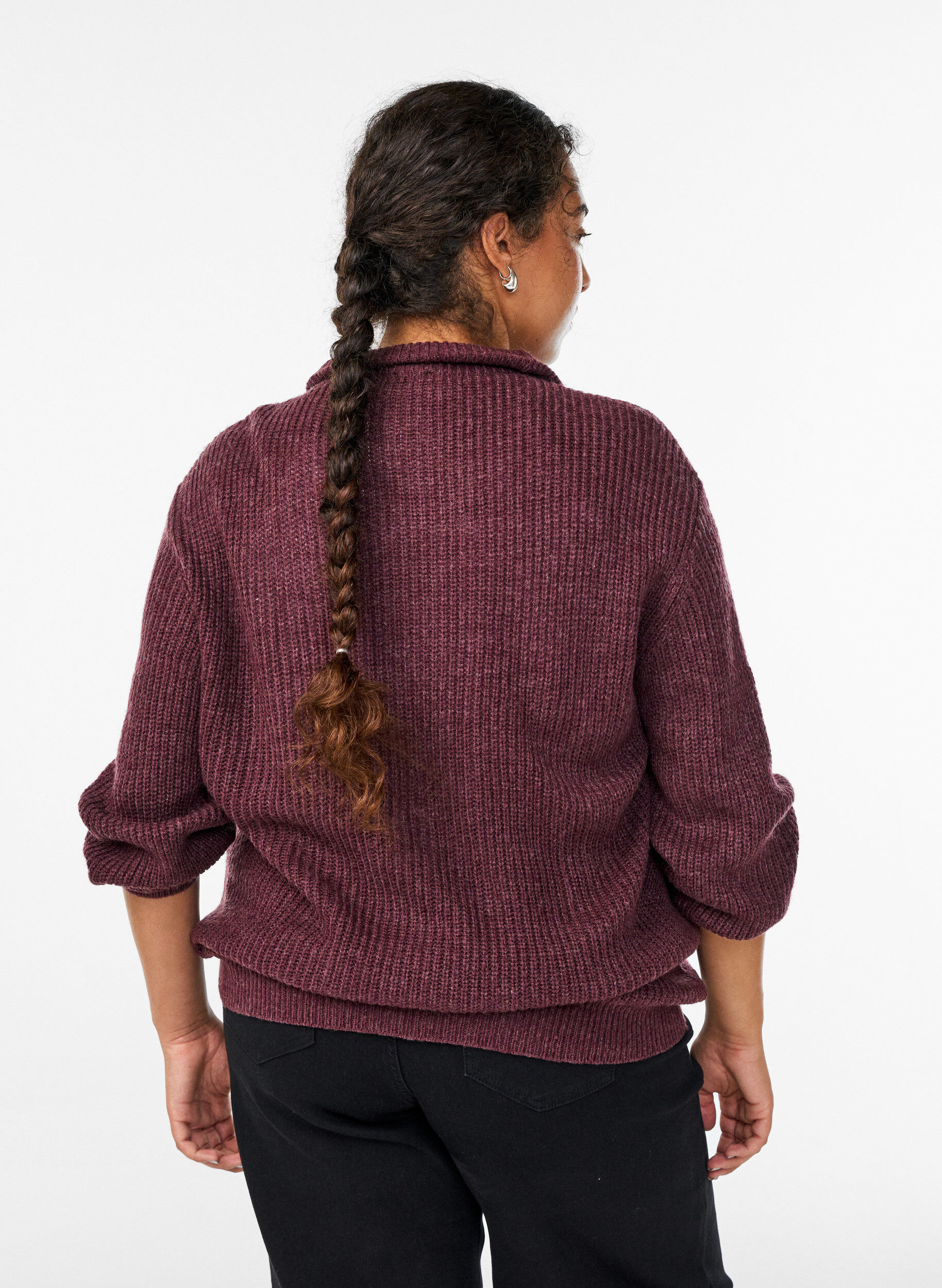 ZizziPull en tricot avec col haut et fermeture &eacute;clair, Bordeaux, Model image number 2
