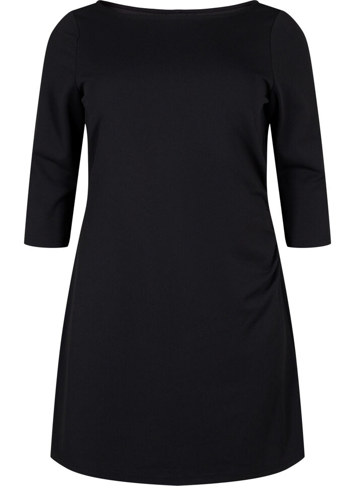 Robe avec drapé et manches 3/4, Black, Packshot image number 0