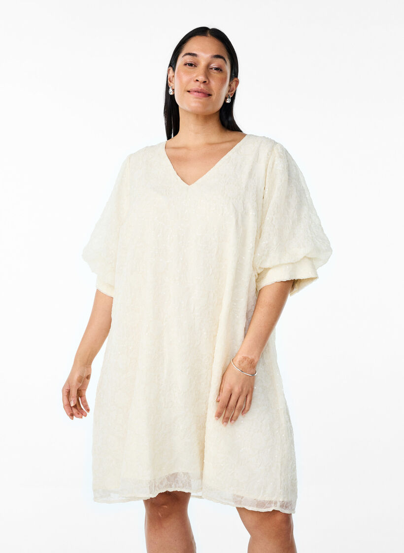 Robe de soirée courte à paillettes, Vanille, Model image number 1