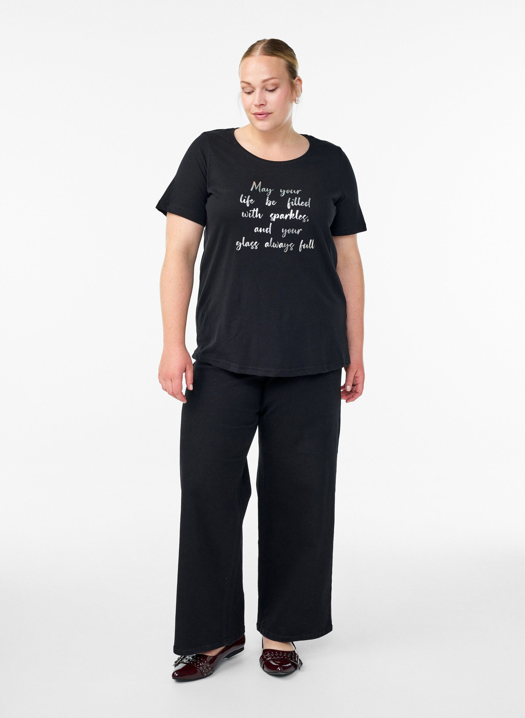 Zizzi FLASH - T-shirt avec motif, Noir, Model image number 1