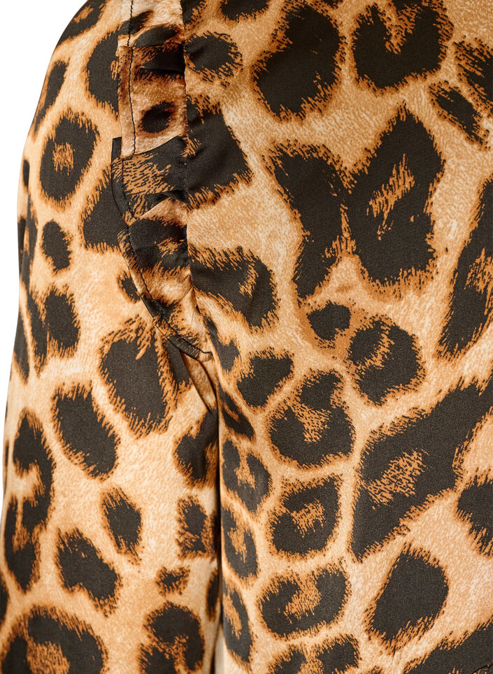 Robe &agrave; imprim&eacute; l&eacute;opard avec volants, Marron, Packshot image number 3