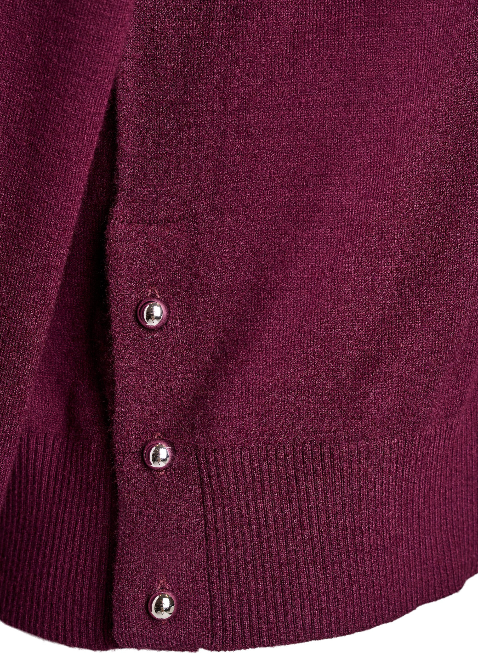 Zizzi Strickbluse mit Rollkragen und seitlichen Kn&ouml;pfen, Dunkles Bordeaux, Packshot image number 3