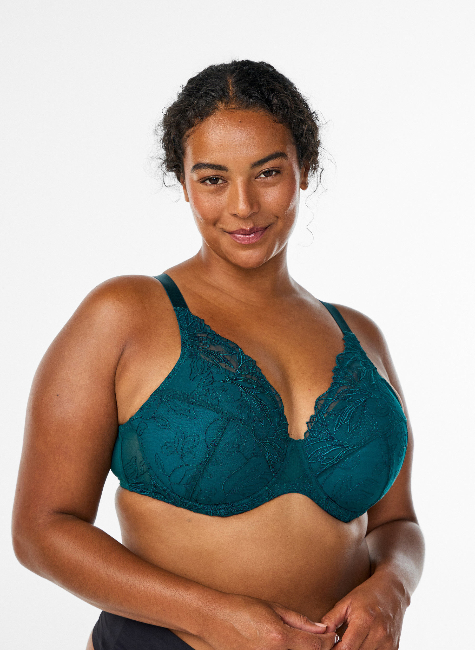 ZizziSoutien-gorge rembourr&eacute; en dentelle avec armatures, Vert fonc&eacute;, Model image number 0
