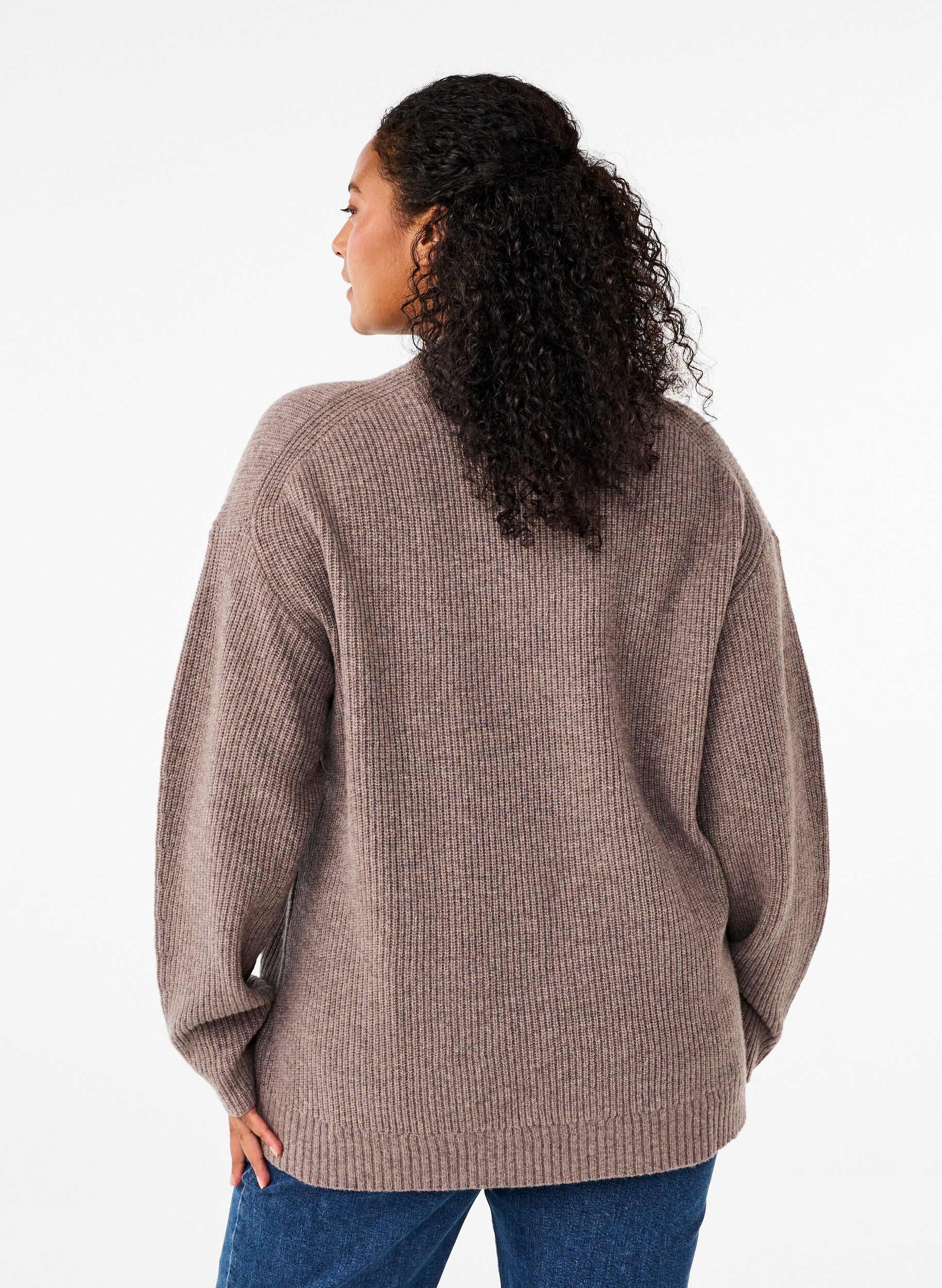 Zizzi Lockerer Strickpullover aus Merinowolle, Desert Taupe Mel., Model image number 1