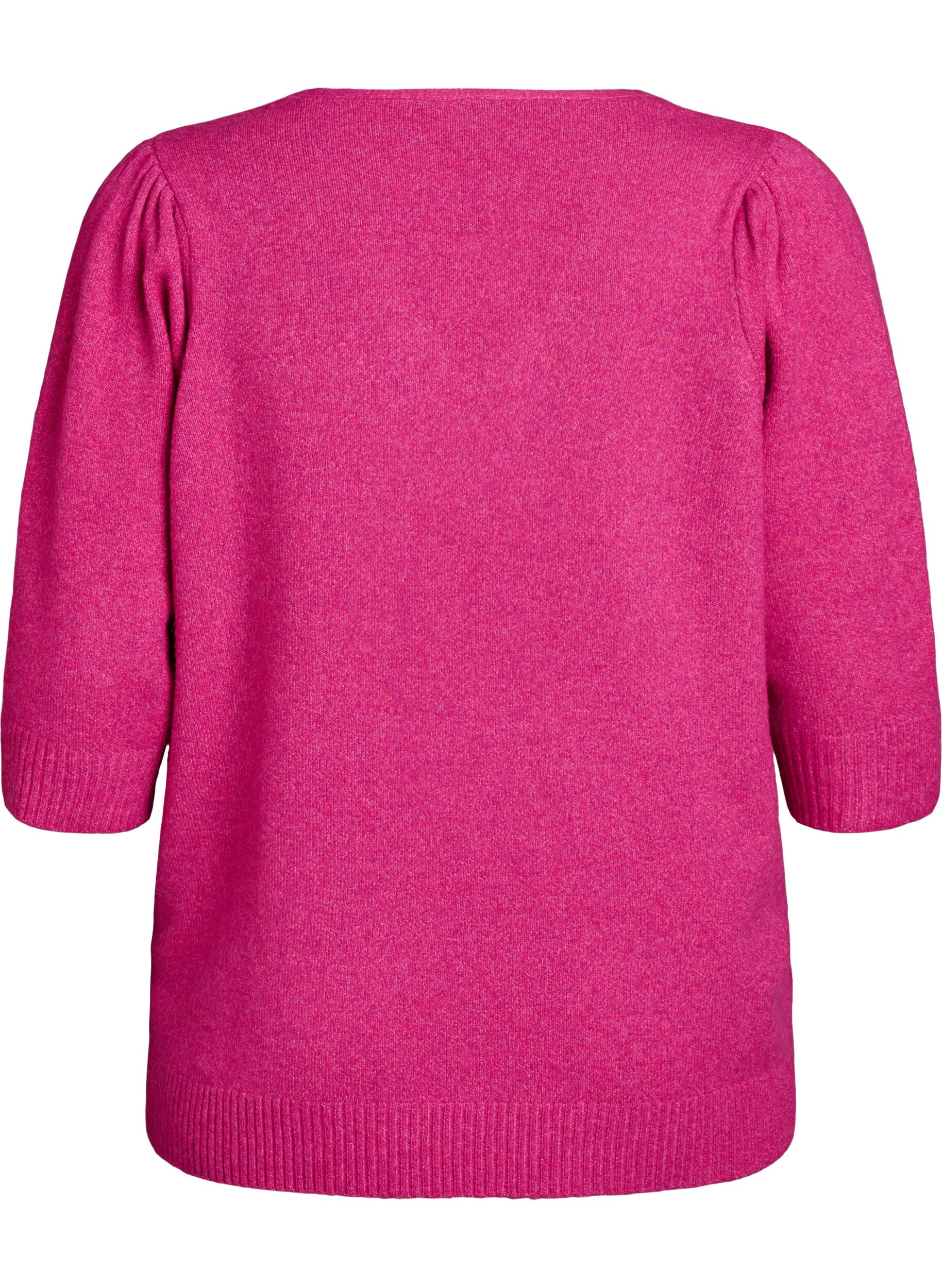 Zizzi Gestrickte Bluse mit gestickten Blumen, R. Rose Mel. Comb, Packshot image number 1