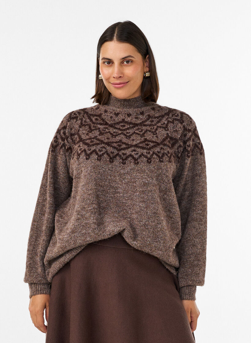 Pullover mit nordischem Muster, Braun, Model image number 0
