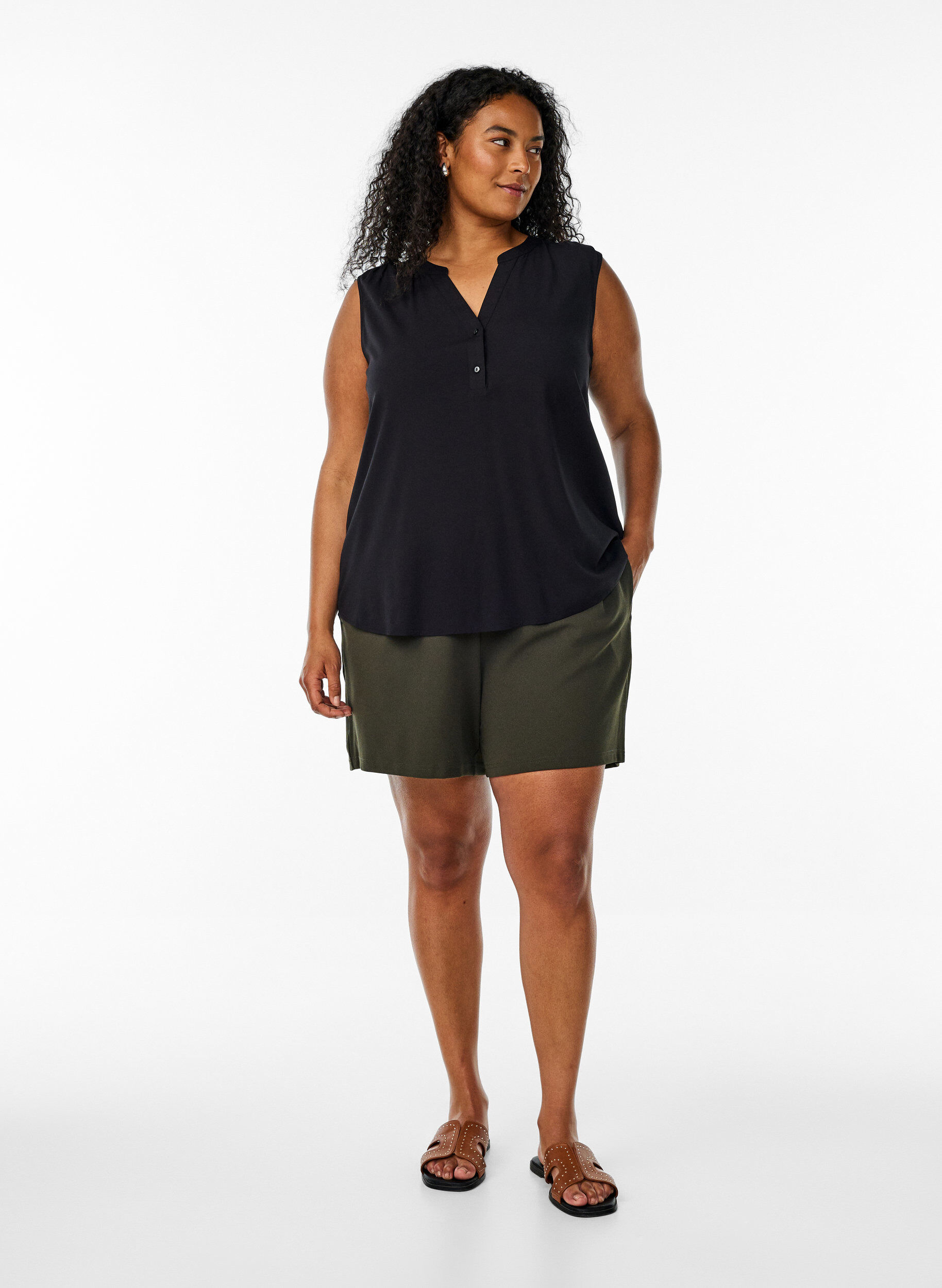 Zizzi FLASH - &Auml;rmellose Viskosebluse, Schwarz, Model image number 1