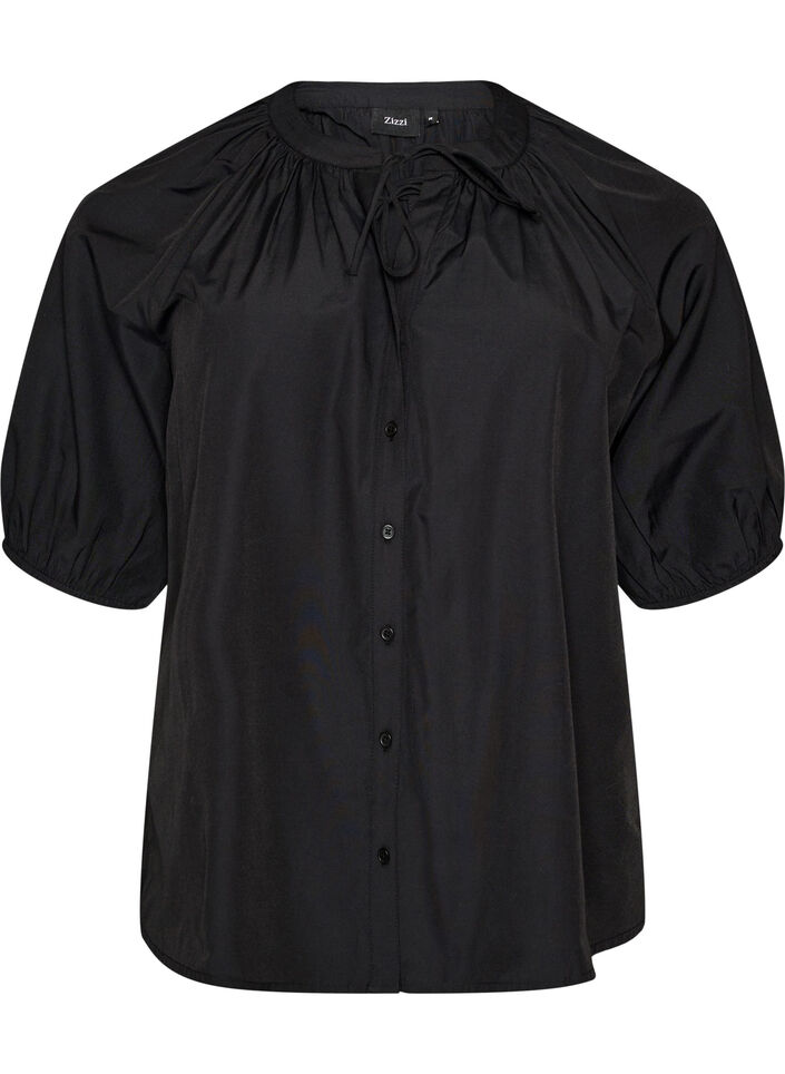 Chemisier avec fermeture boutonn&eacute;e et ceinture &agrave; nouer, Noir, Packshot image number 0