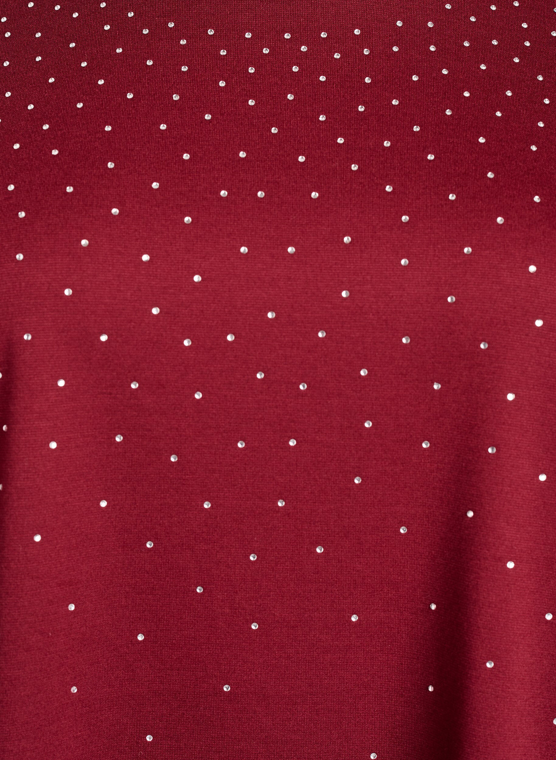 ZizziT-shirt avec strass et col rond, Bordeaux fonc&eacute;, Packshot image number 2