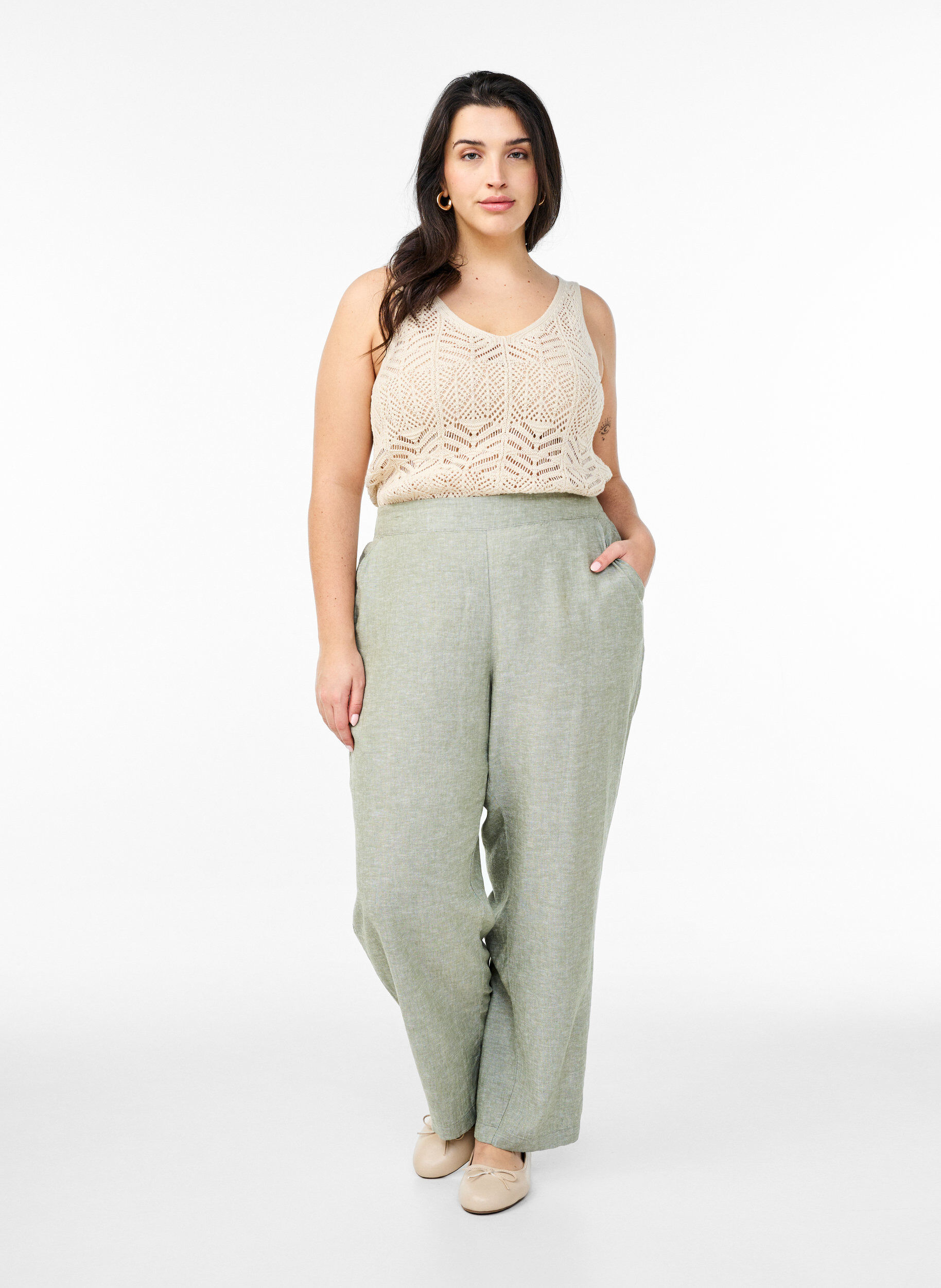 ZizziLockere Hose aus Leinen und Viskose, Gr&uuml;n, Model image number 1