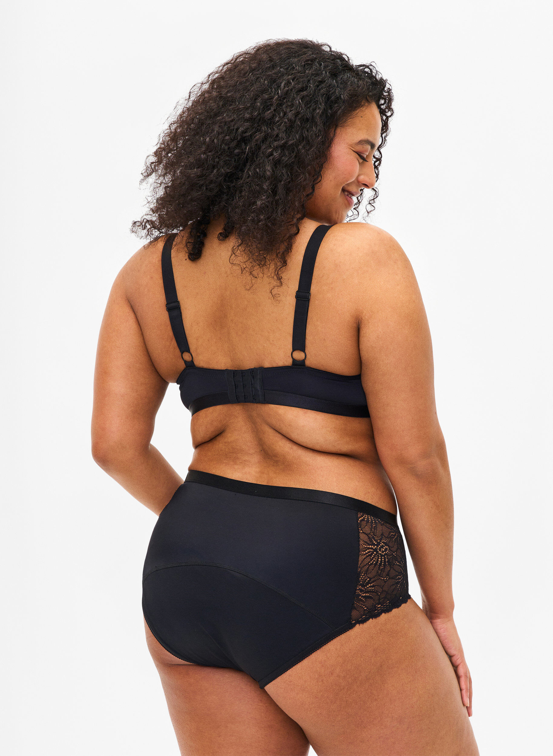 Zizzi Culottes menstruelles &agrave; dentelle de taille normale, Black, Model image number 1