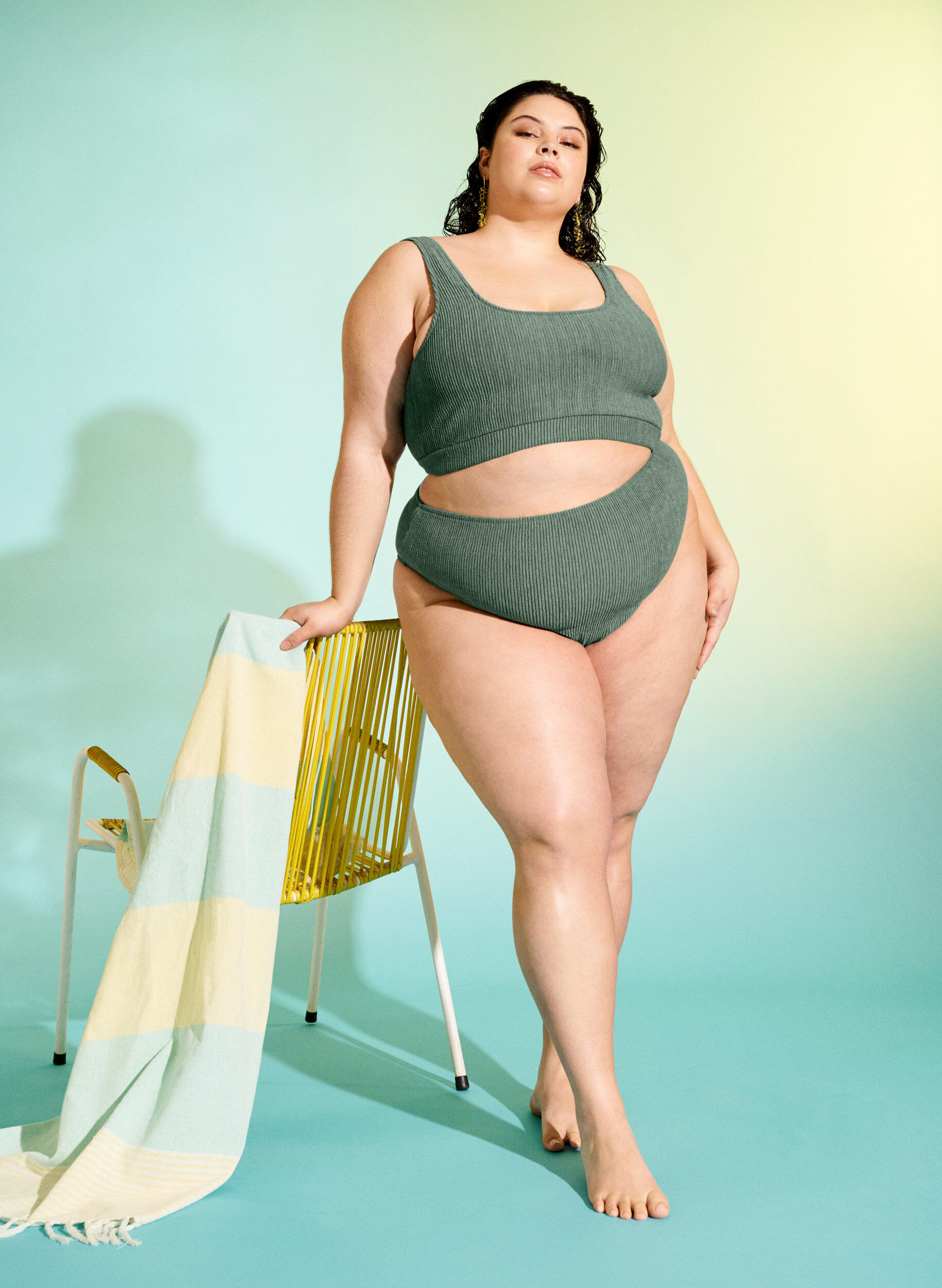 Zizzi Bikini-Hose mit Krepp-Struktur, Gr&uuml;n, Image image number 0