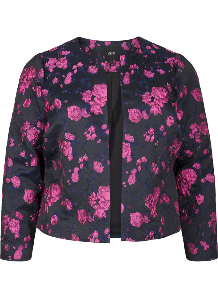 Jacquard-Jacke mit Blumenmuster, Black w. Red Rose, Packshot image number 0