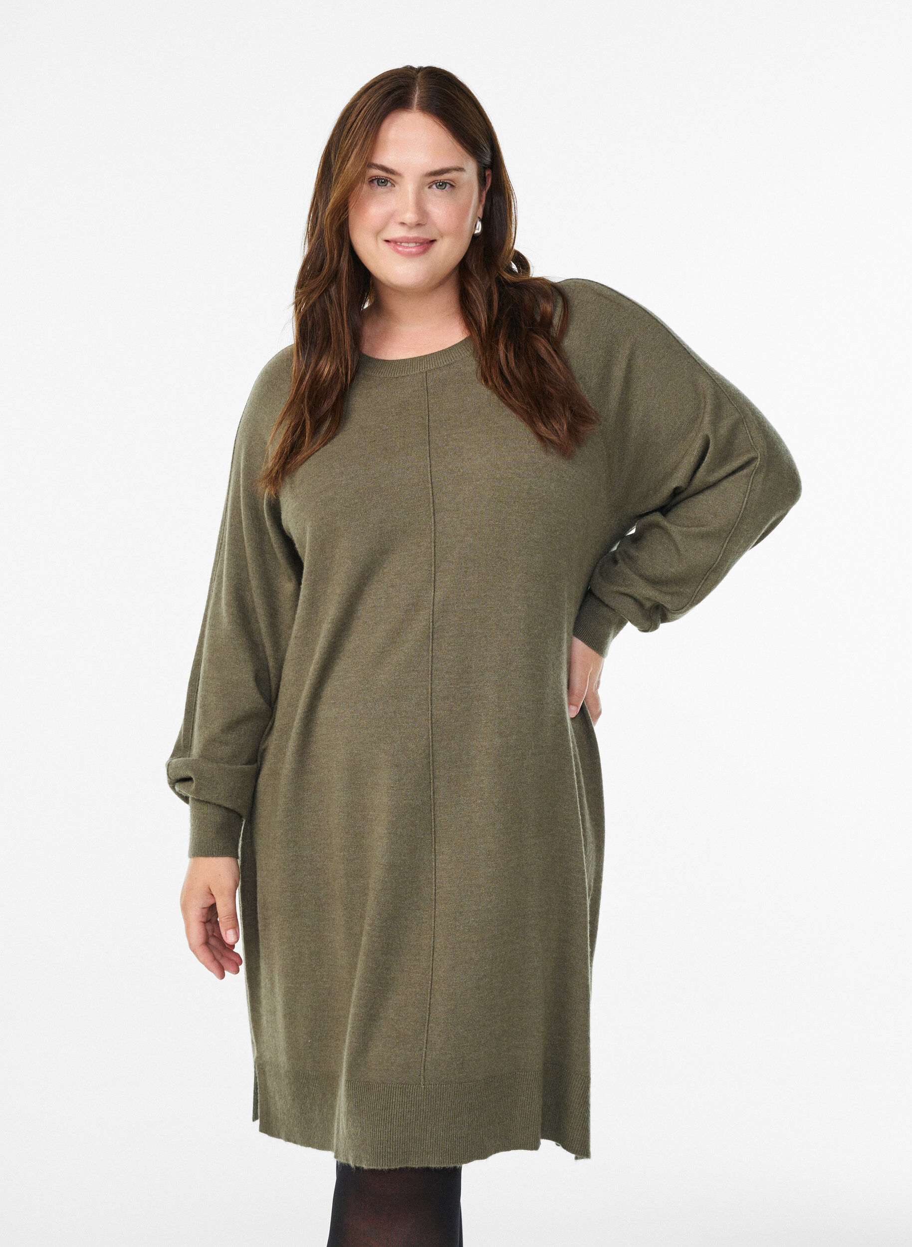 ZizziStrickkleid mit Raglan&auml;rmeln und Mittelnaht, Gr&uuml;n, Model image number 0