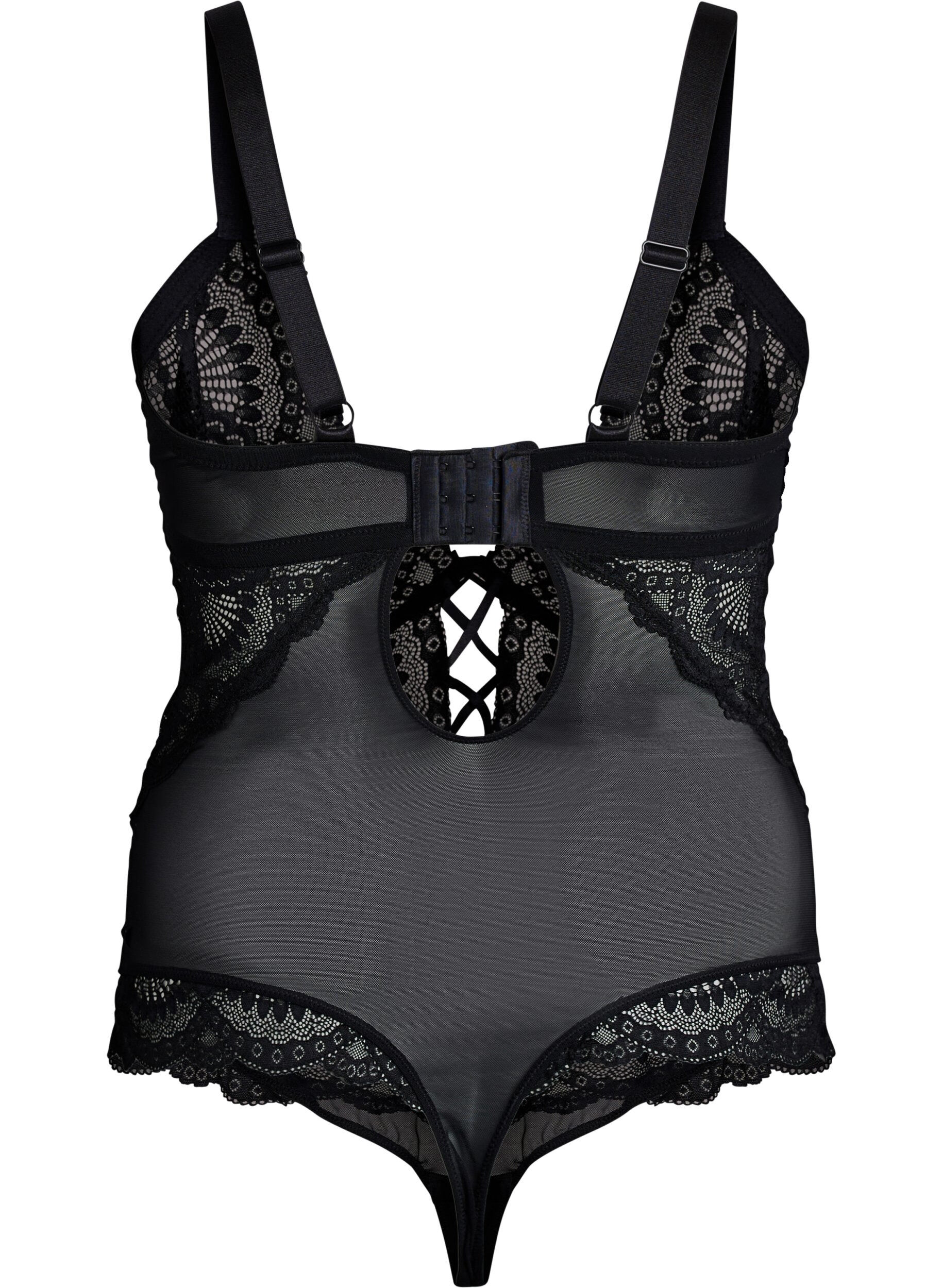 Zizzi Body en dentelle avec d&eacute;tails lac&eacute;s, Noir, Packshot image number 1