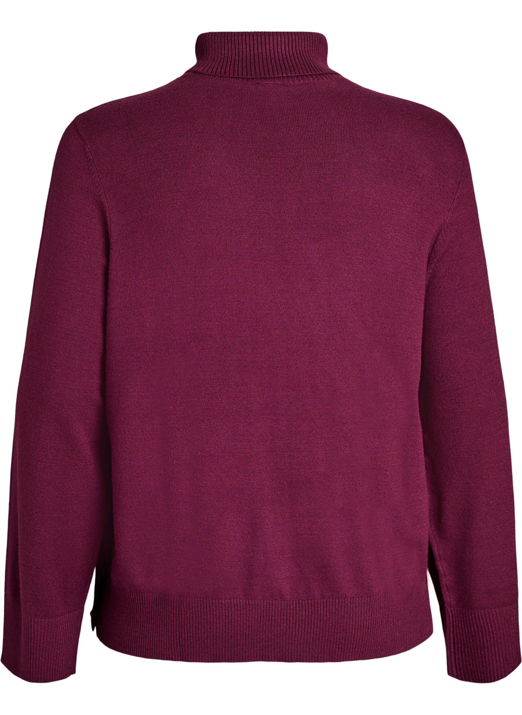 Zizzi Strickbluse mit Rollkragen und seitlichen Kn&ouml;pfen, Dunkles Bordeaux, Packshot image number 1