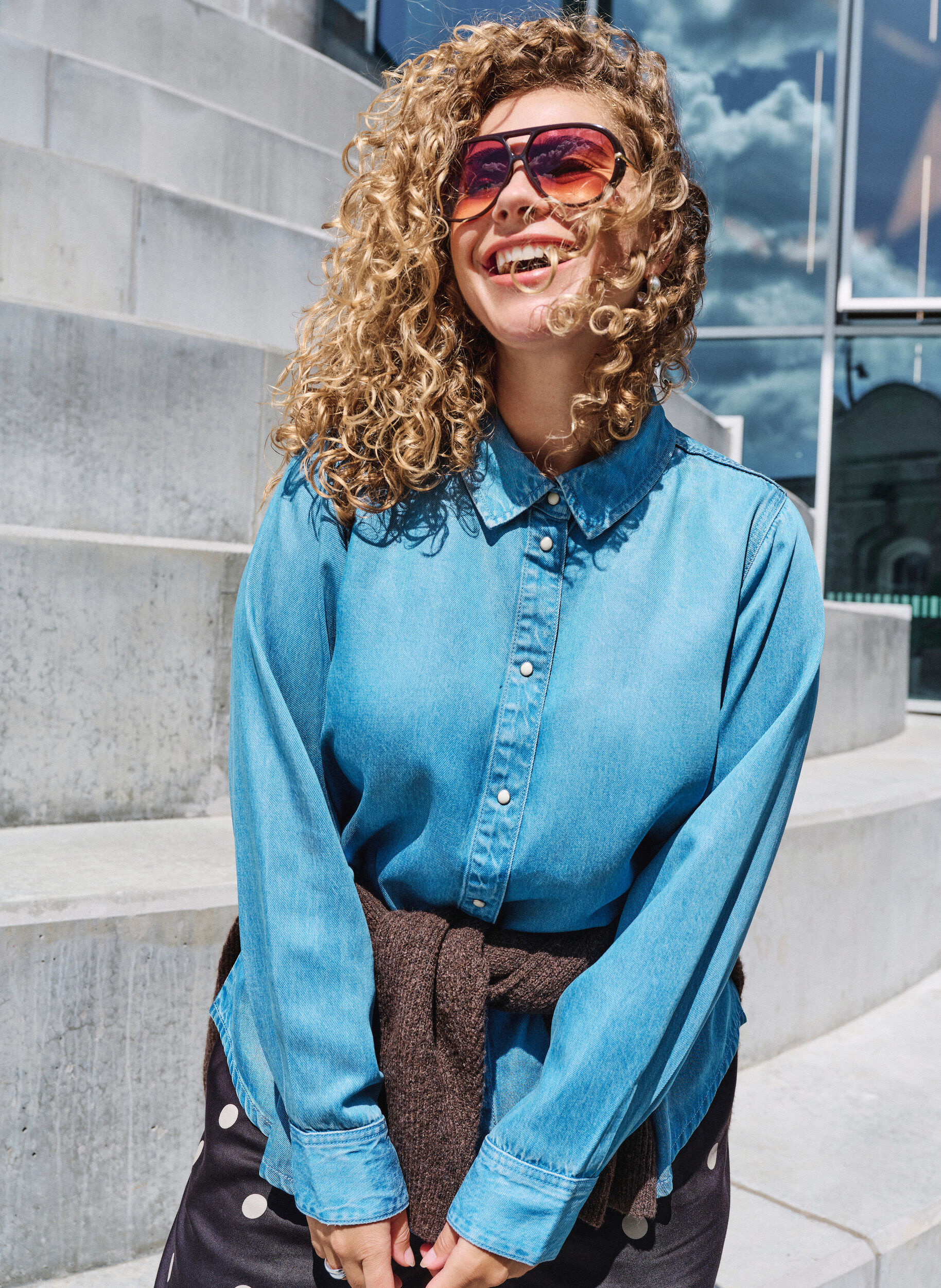 Chemise en jean en lyocell avec boutons-pression