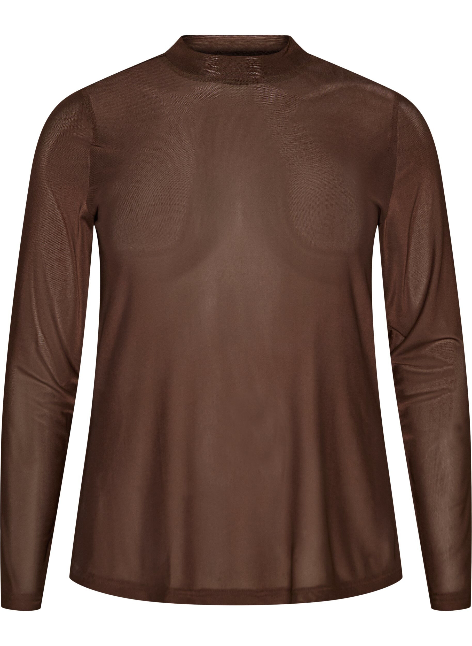 ZizziEnganliegende Mesh-Bluse mit langen &Auml;rmeln, Braun, Packshot image number 0