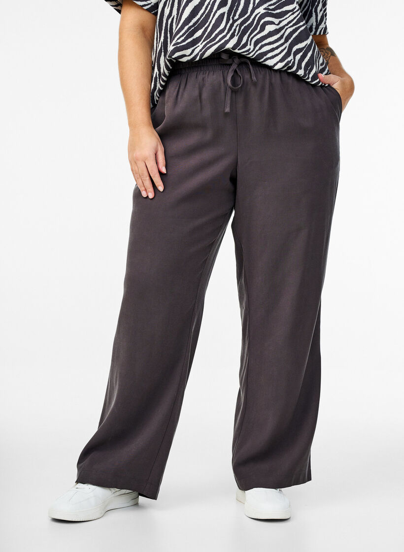 FLASH - Pantalon en viscose avec ceinture élastique, Gris anthracite, Model image number 2