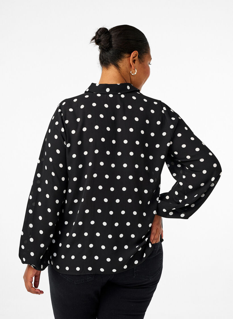 Chemise à pois à jabots, Black W. White Dot, Model image number 1