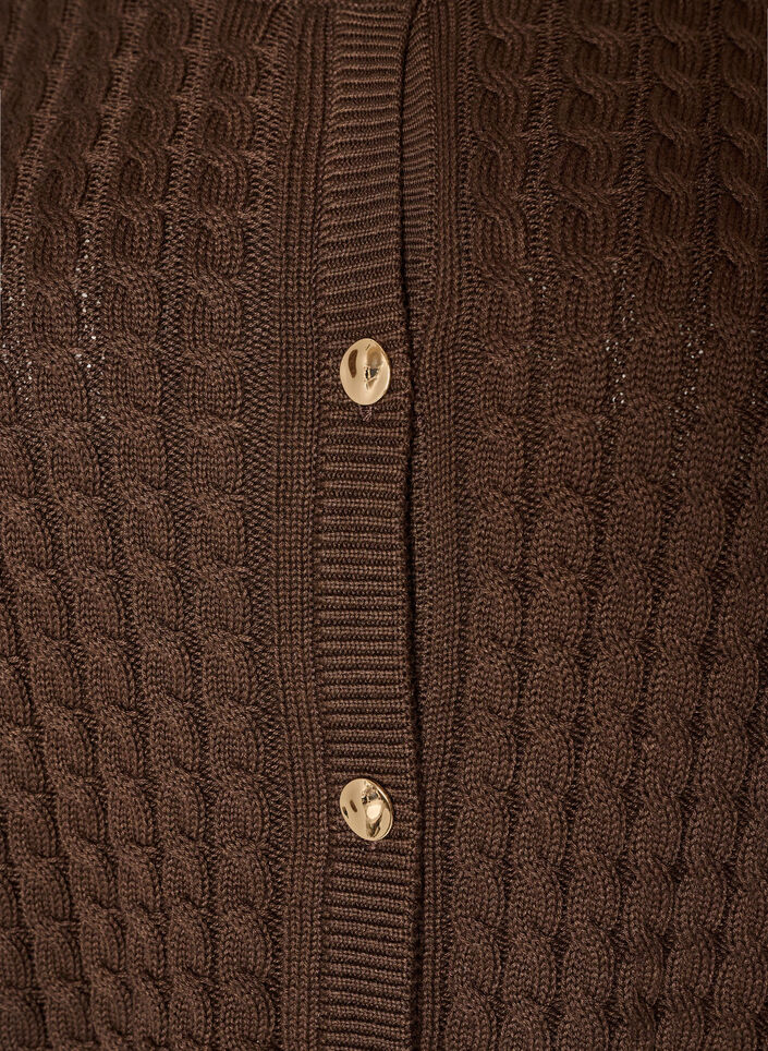 Cardigan en maille torsad&eacute;e avec boutons dor&eacute;s, Marron, Packshot image number 2