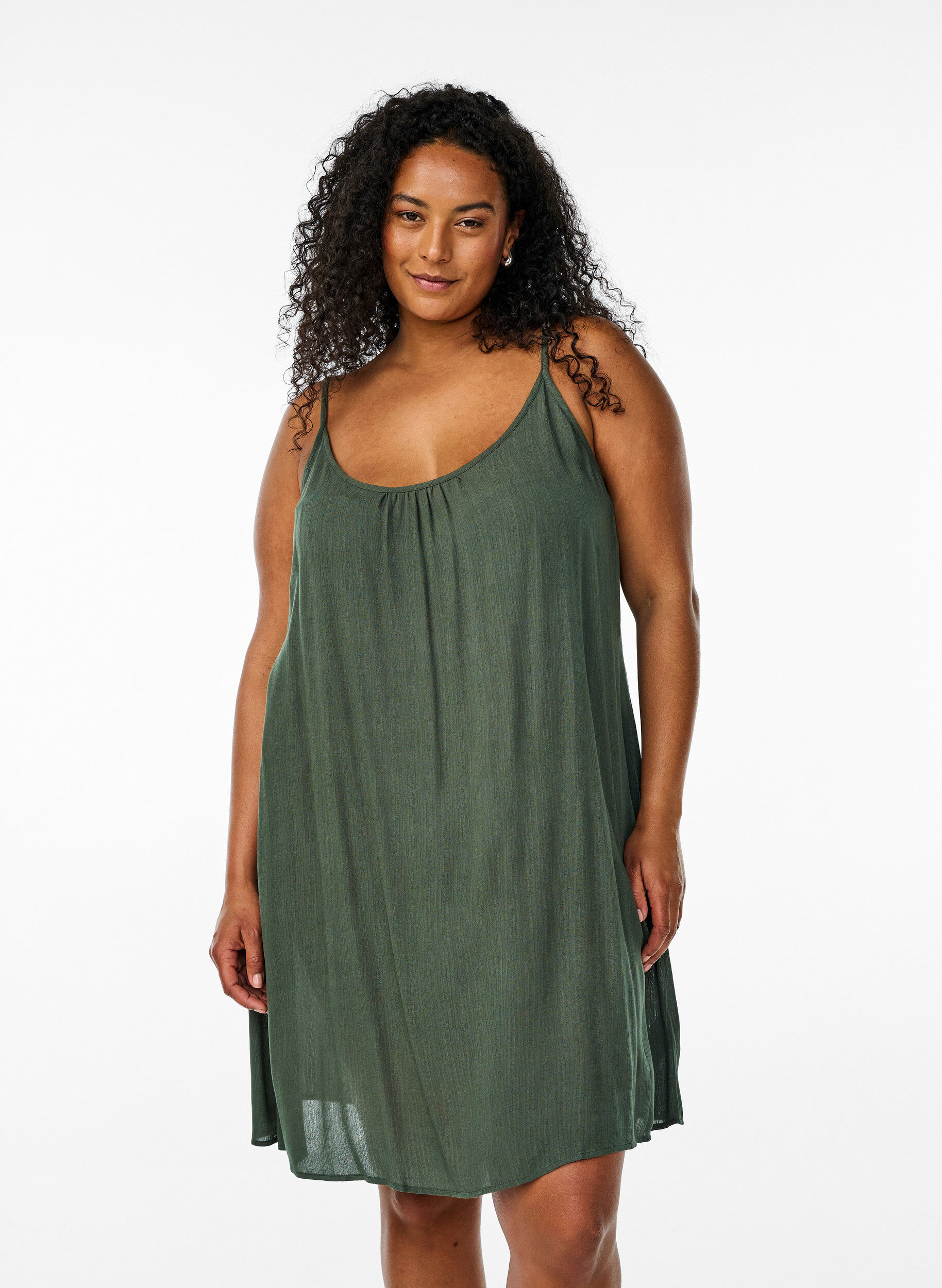 Zizzi Robe en viscose &agrave; n&oelig;uds de couleur unie, Vert, Model image number 0