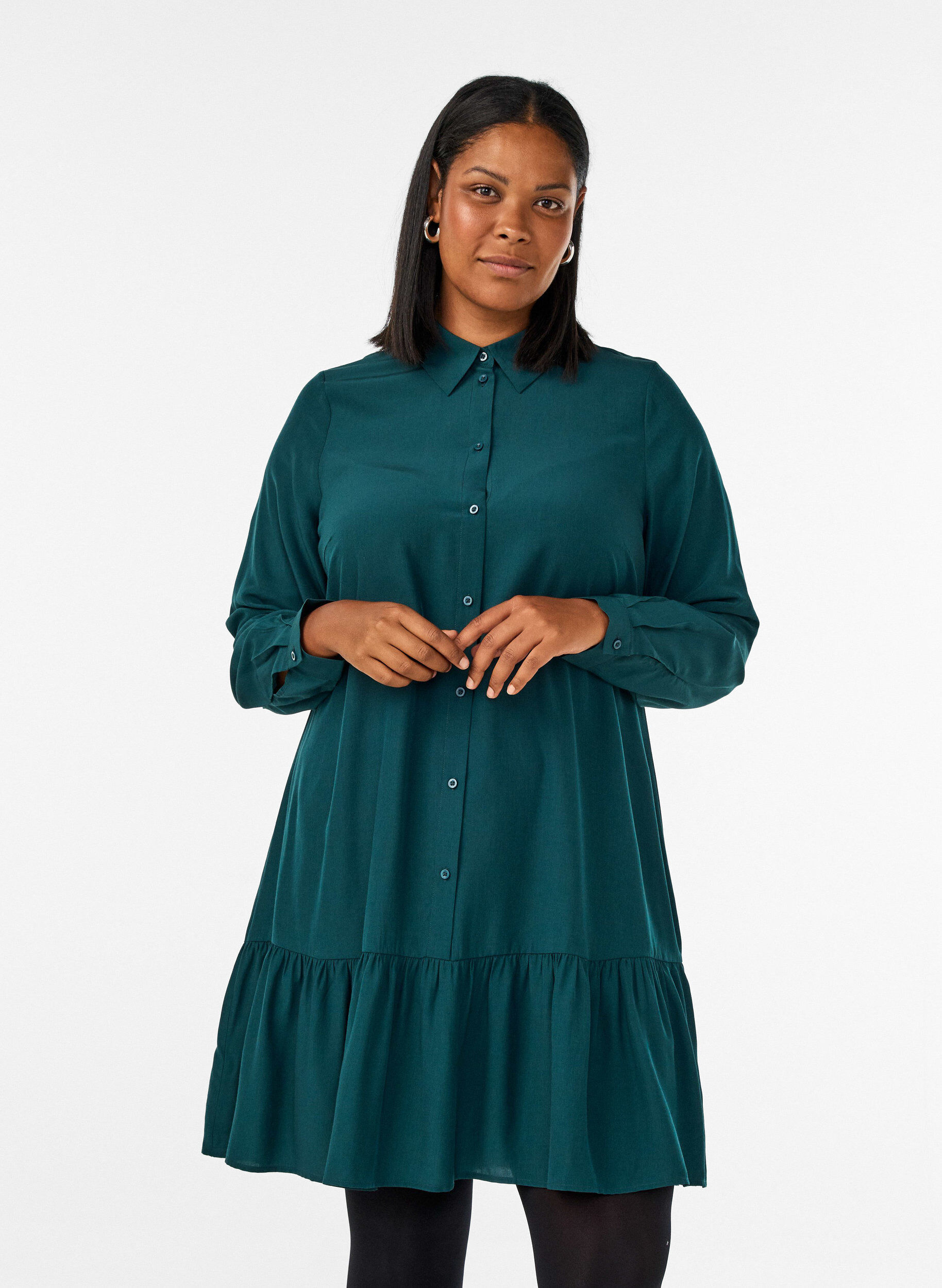 ZizziRobe chemise courte avec volants, Vert fonc&eacute;, Model image number 0