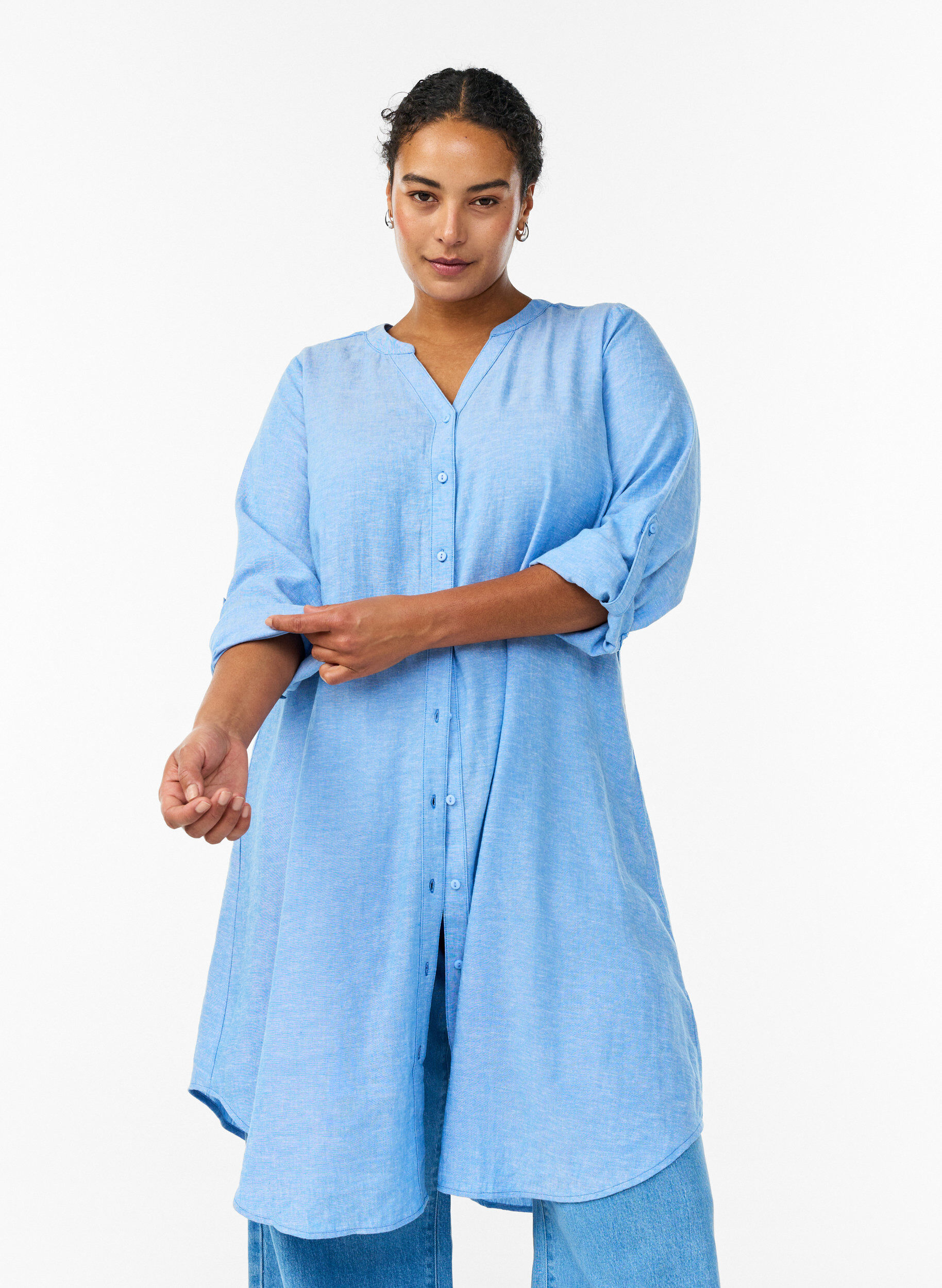 ZizziLange Bluse aus Leinen und Viskose, Blau, Model image number 0