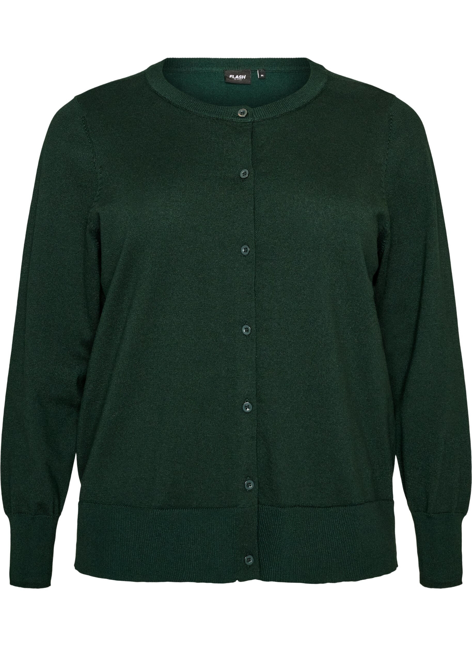 ZizziCardigan en maille fine avec col rond, Vert fonc&eacute;, Packshot image number 0