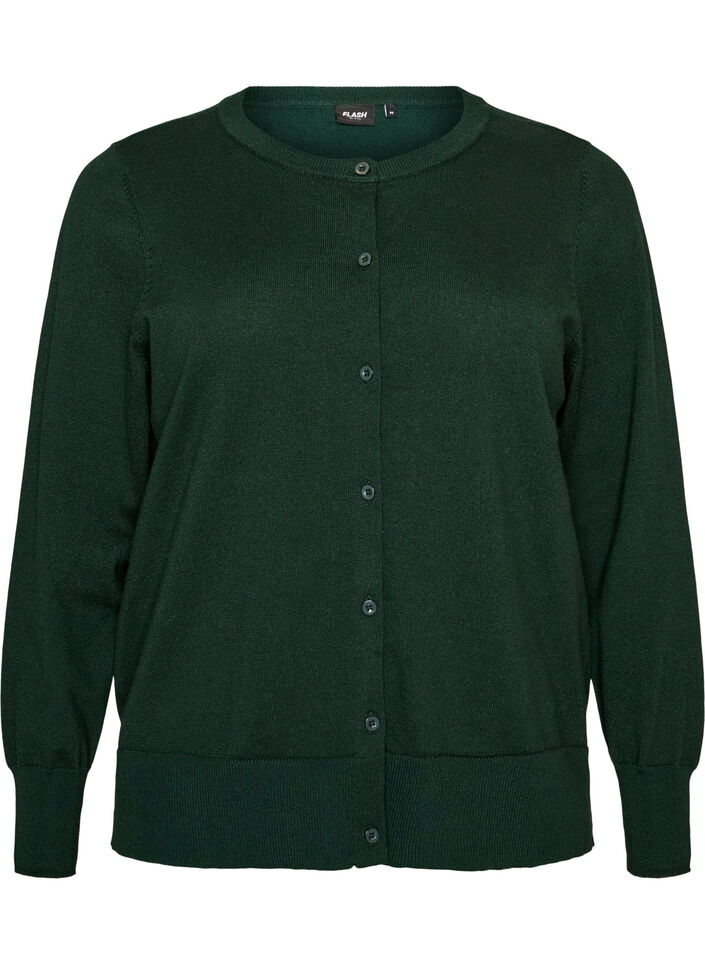 Cardigan en maille fine avec col rond, Vert fonc&eacute;, Packshot image number 0