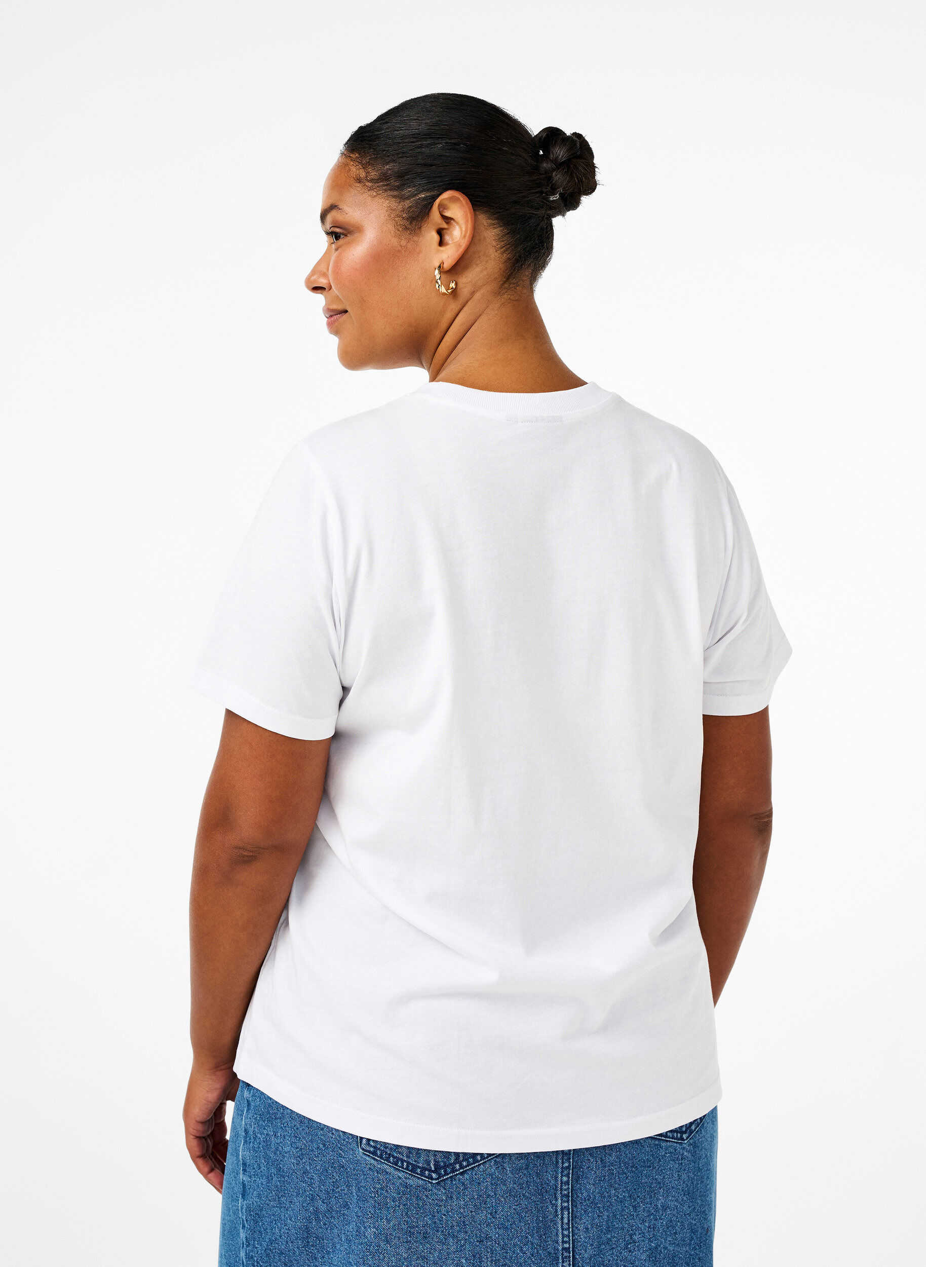 ZizziT-shirt basique en coton &agrave; col rond, Blanc, Model image number 2