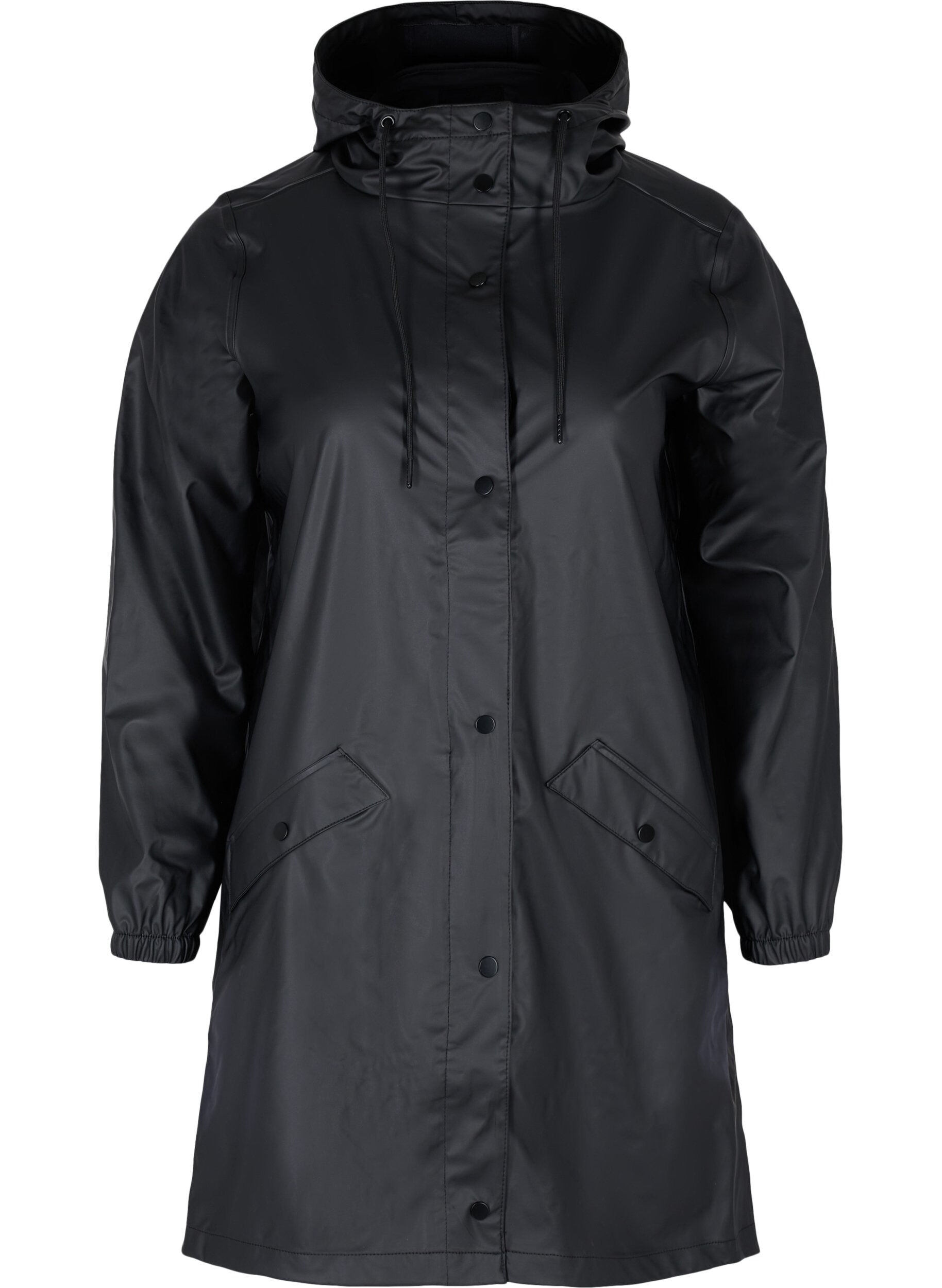 Zizzi Regenjacke mit Kapuze und Knopfverschluss, Black, Packshot image number 0