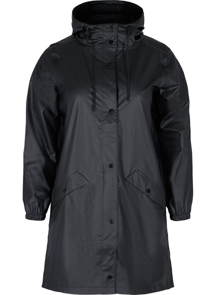 Regenjacke mit Kapuze und Knopfverschluss, Black, Packshot image number 0