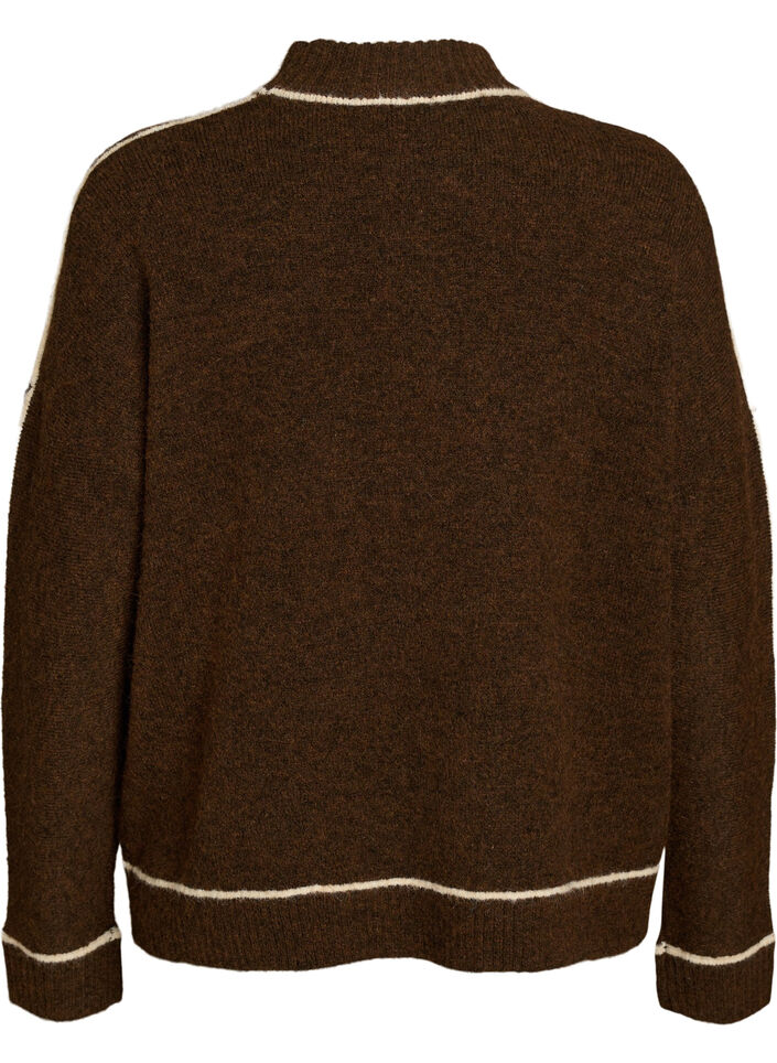 Pull en maille &agrave; col roul&eacute; et rayures contrastantes, Marron, Packshot image number 1