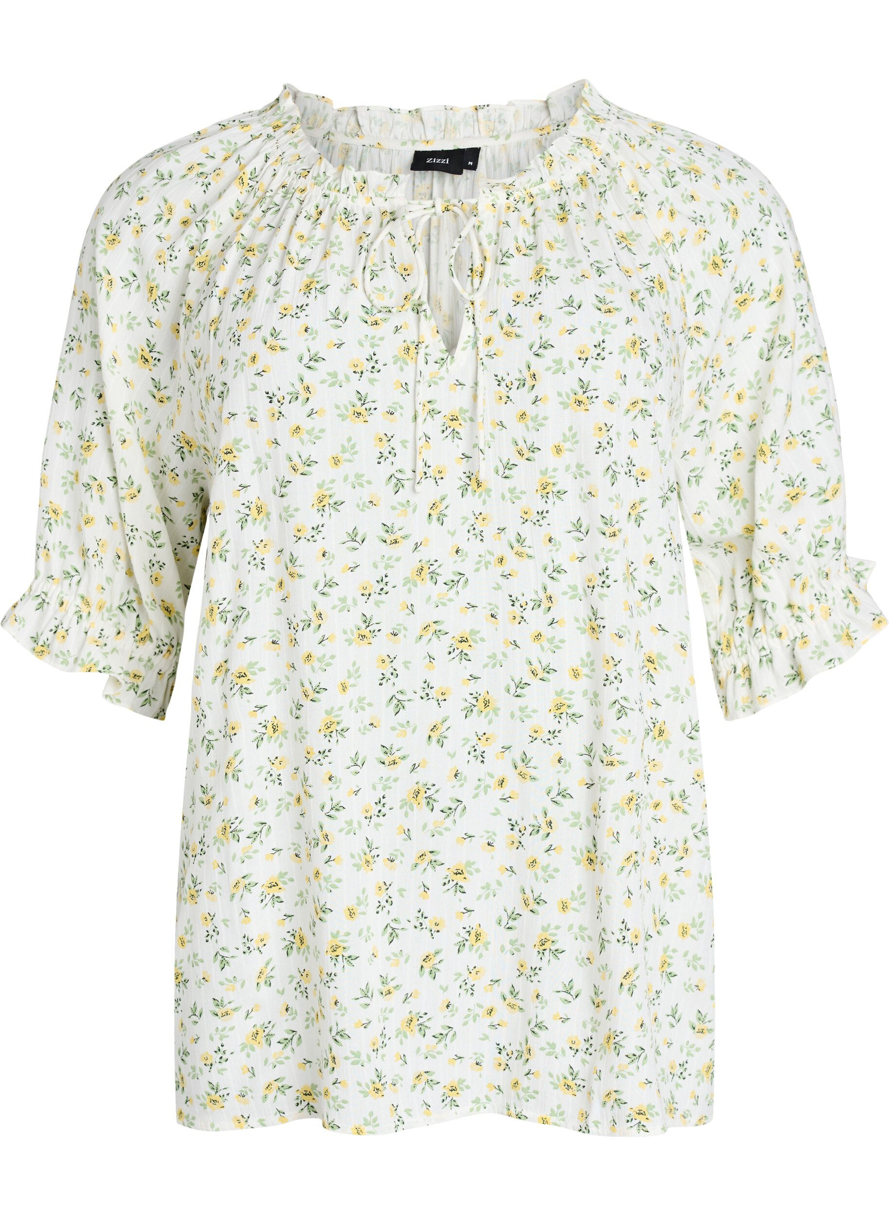 ZizziBlouse en viscose &agrave; fleurs avec manches mi-longues, Blanc, Packshot image number 0