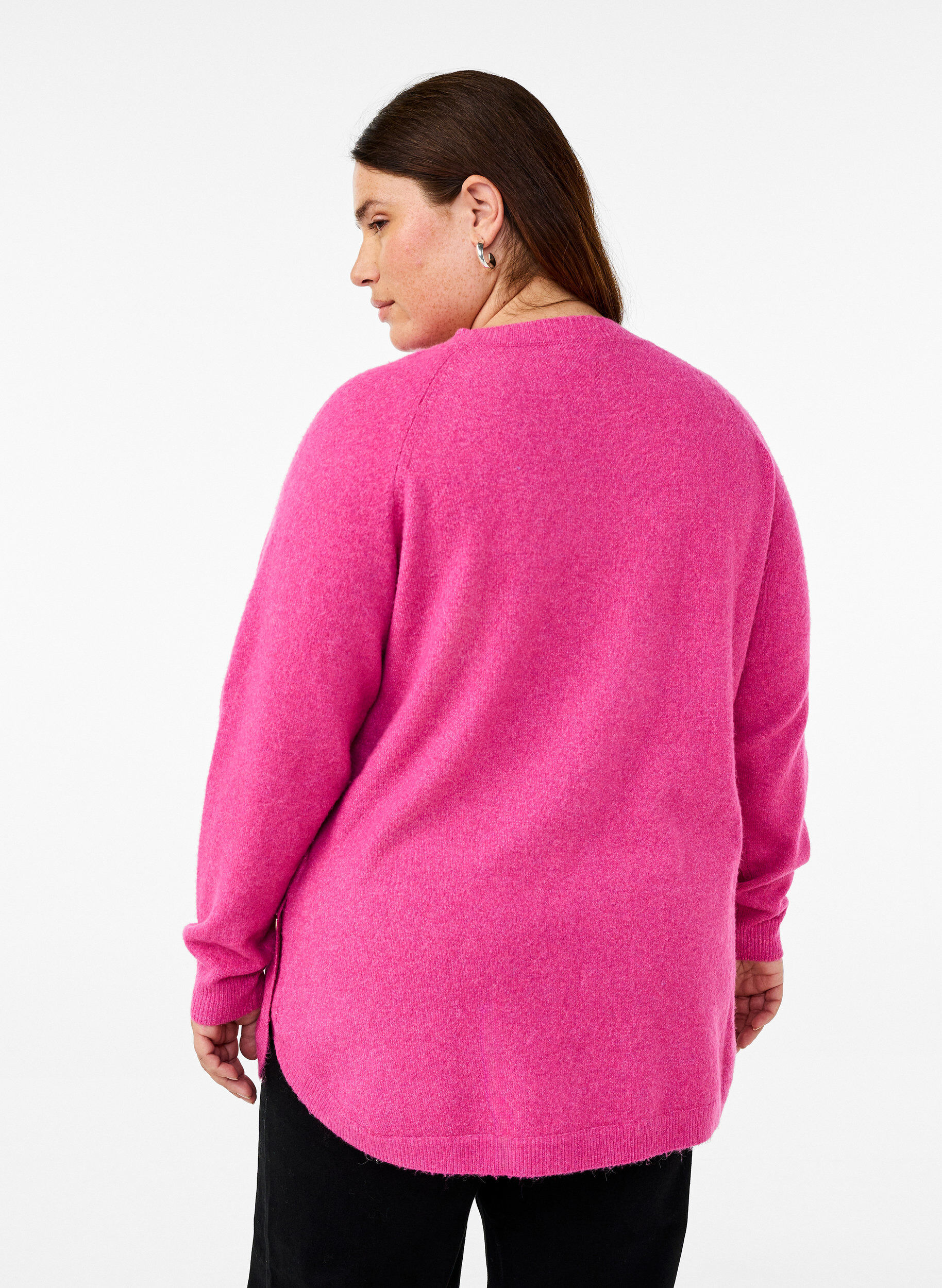 Zizzi Lange Strickbluse mit Knopfdetail an der Seite, Raspberry Rose Mel., Model image number 1