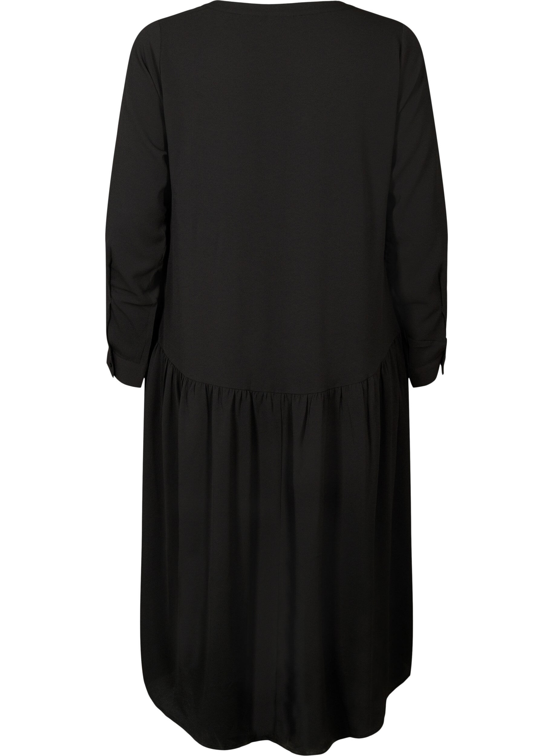 Zizzi Midi-Kleid mit langen &Auml;rmeln, Black, Packshot image number 1