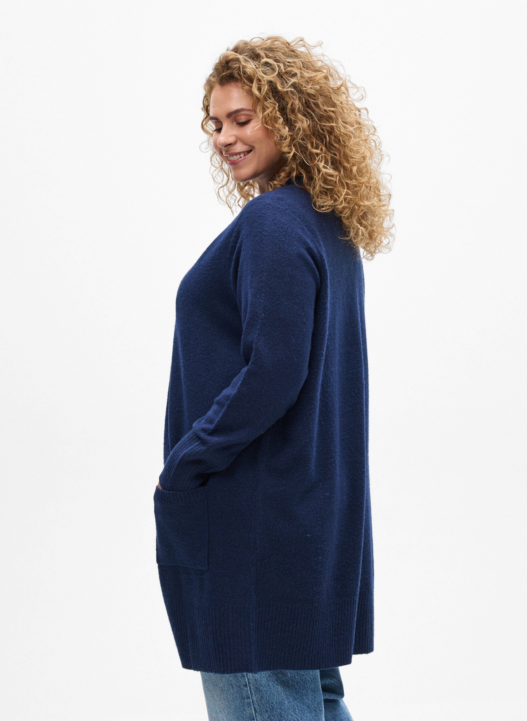 ZizziStrickjacke mit Rippenstrick und Taschen, Blau, Model image number 2