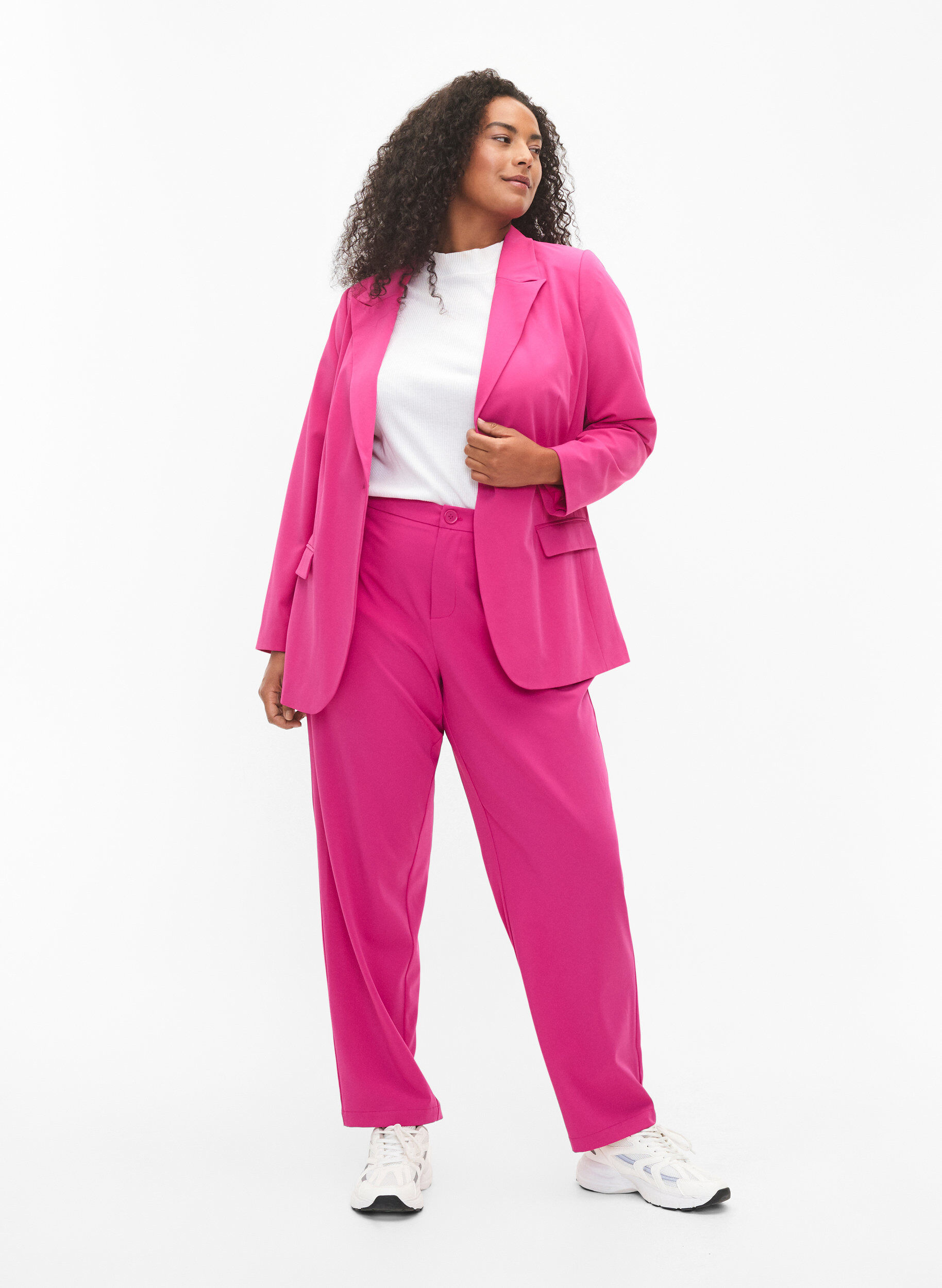 Zizzi Blazer classique avec poches, Festival Fuchsia, Model image number 2